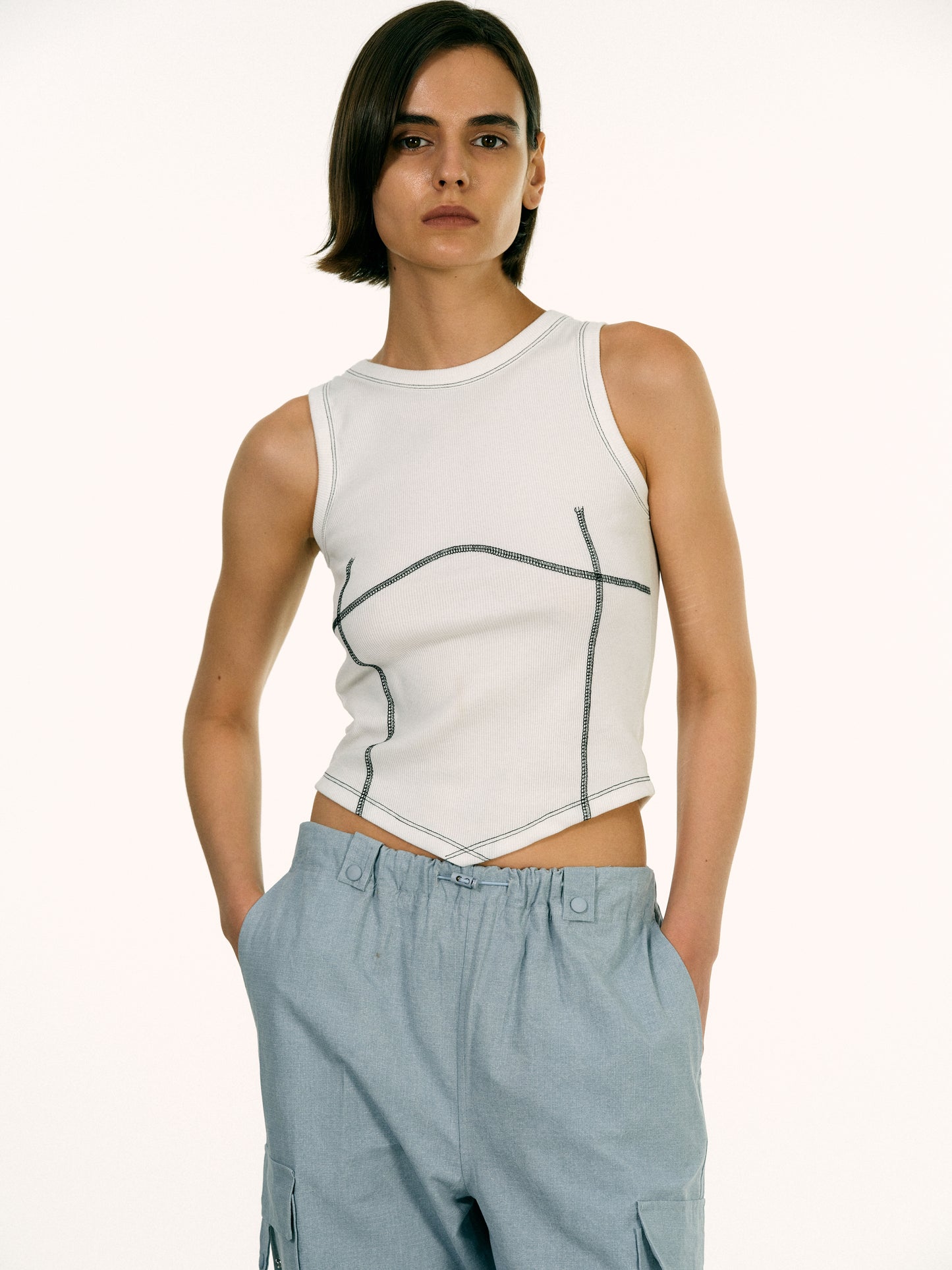 Reverse Stitch Tank, White