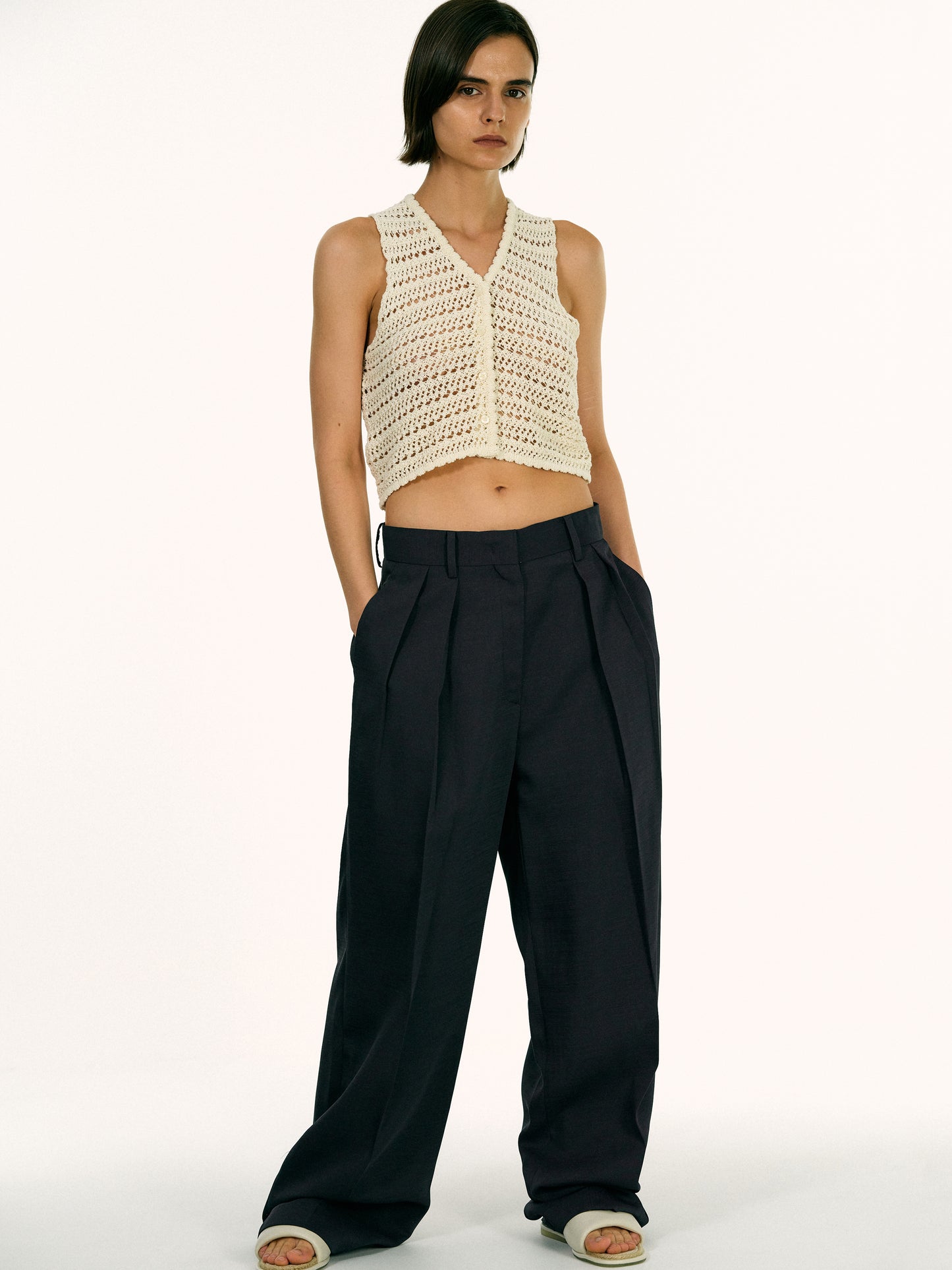 Open Crochet Crop Top, Toast