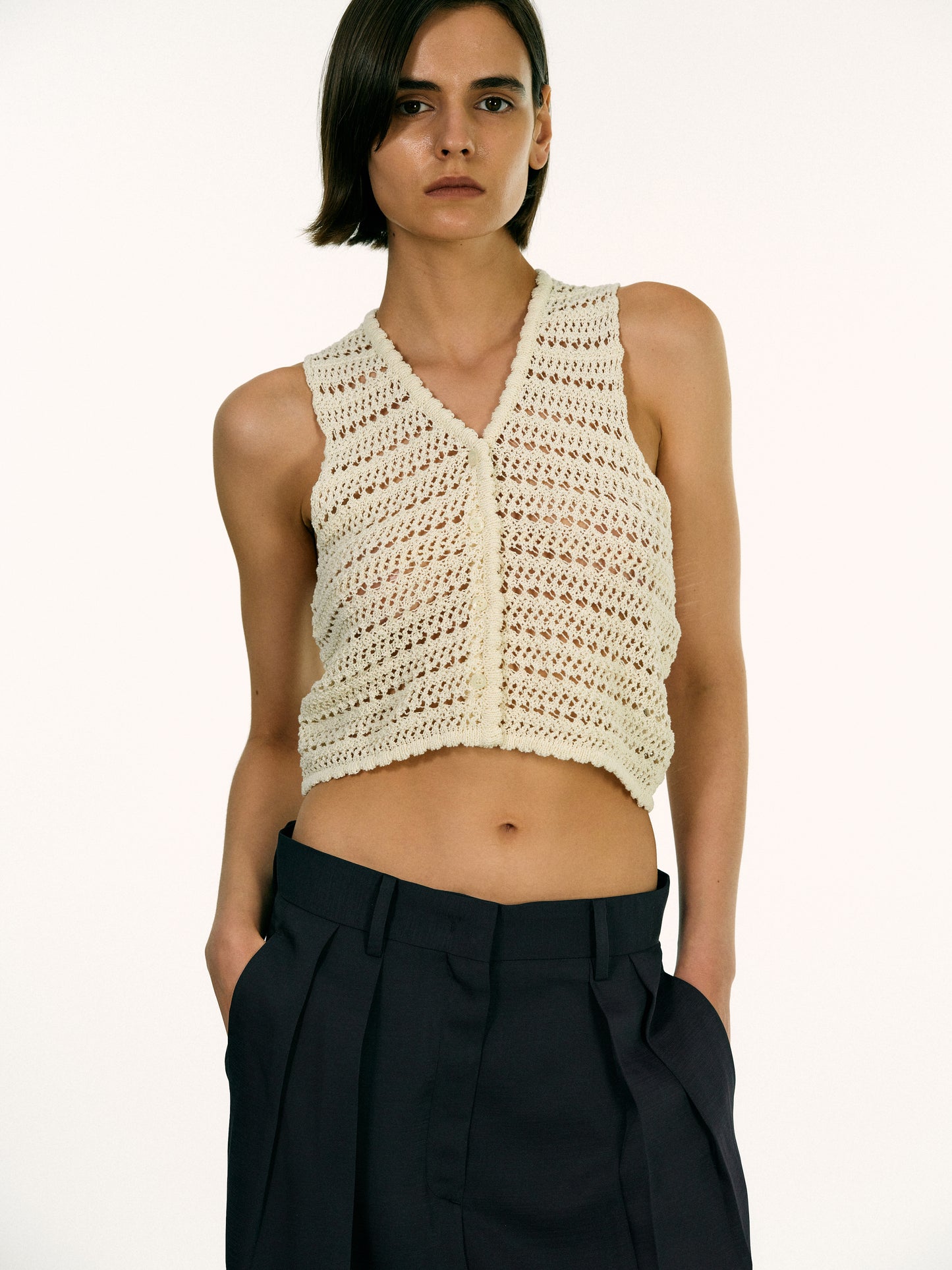 Open Crochet Crop Top, Toast