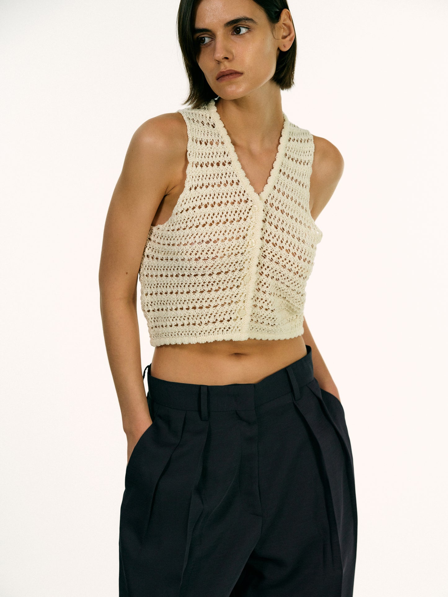 Open Crochet Crop Top, Toast