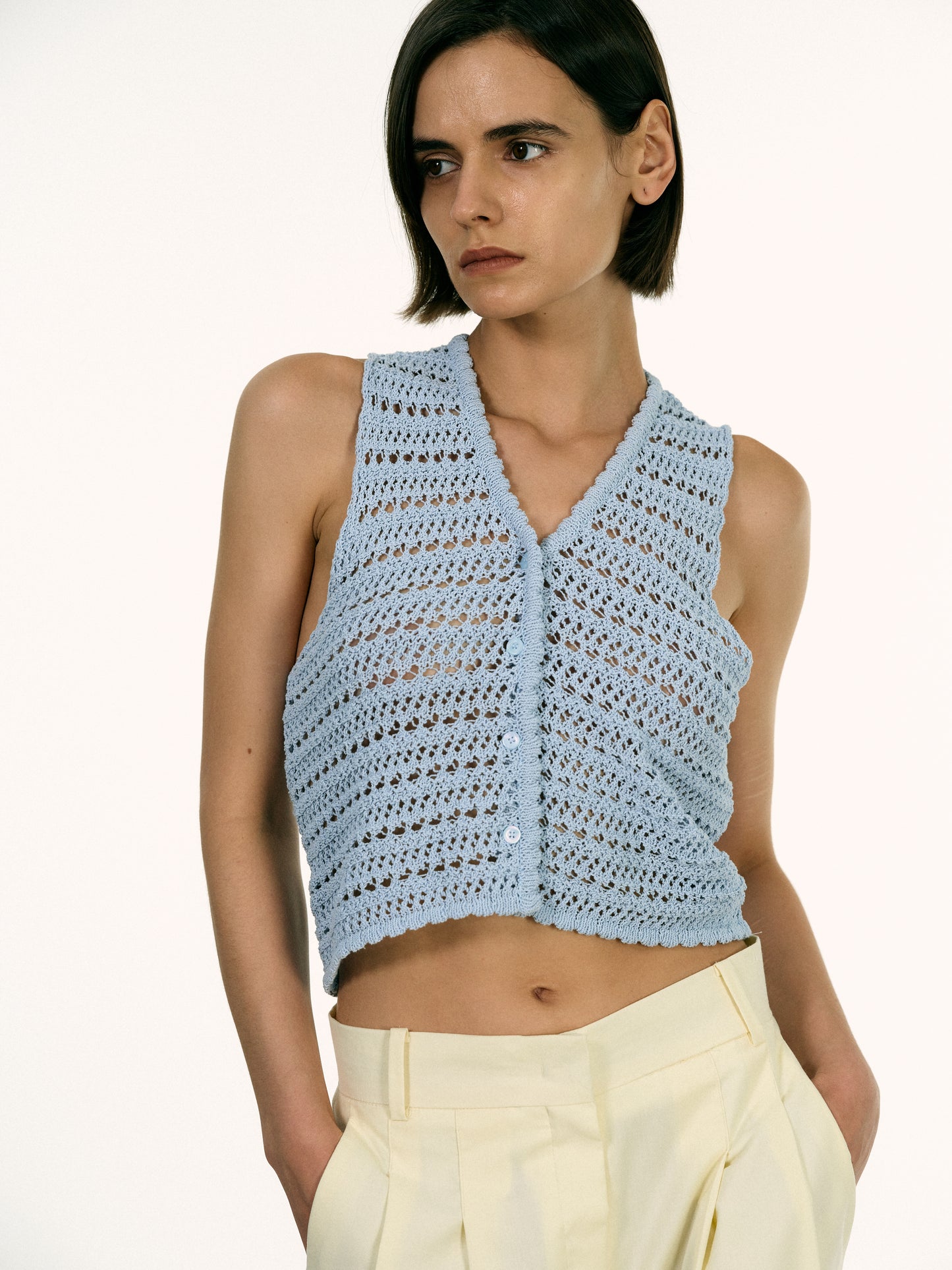 Open Crochet Crop Top, Lagoon