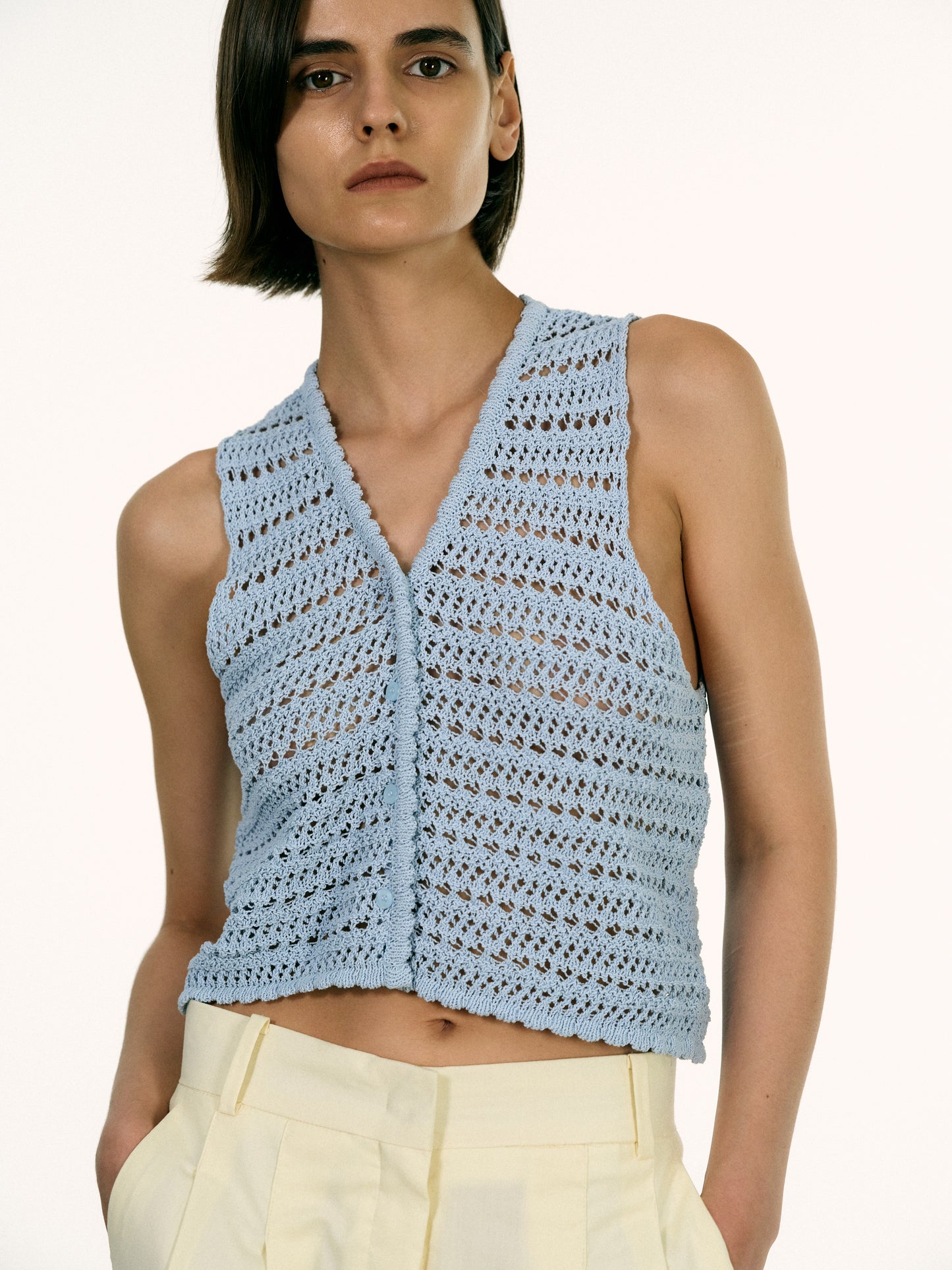 Open Crochet Crop Top, Lagoon