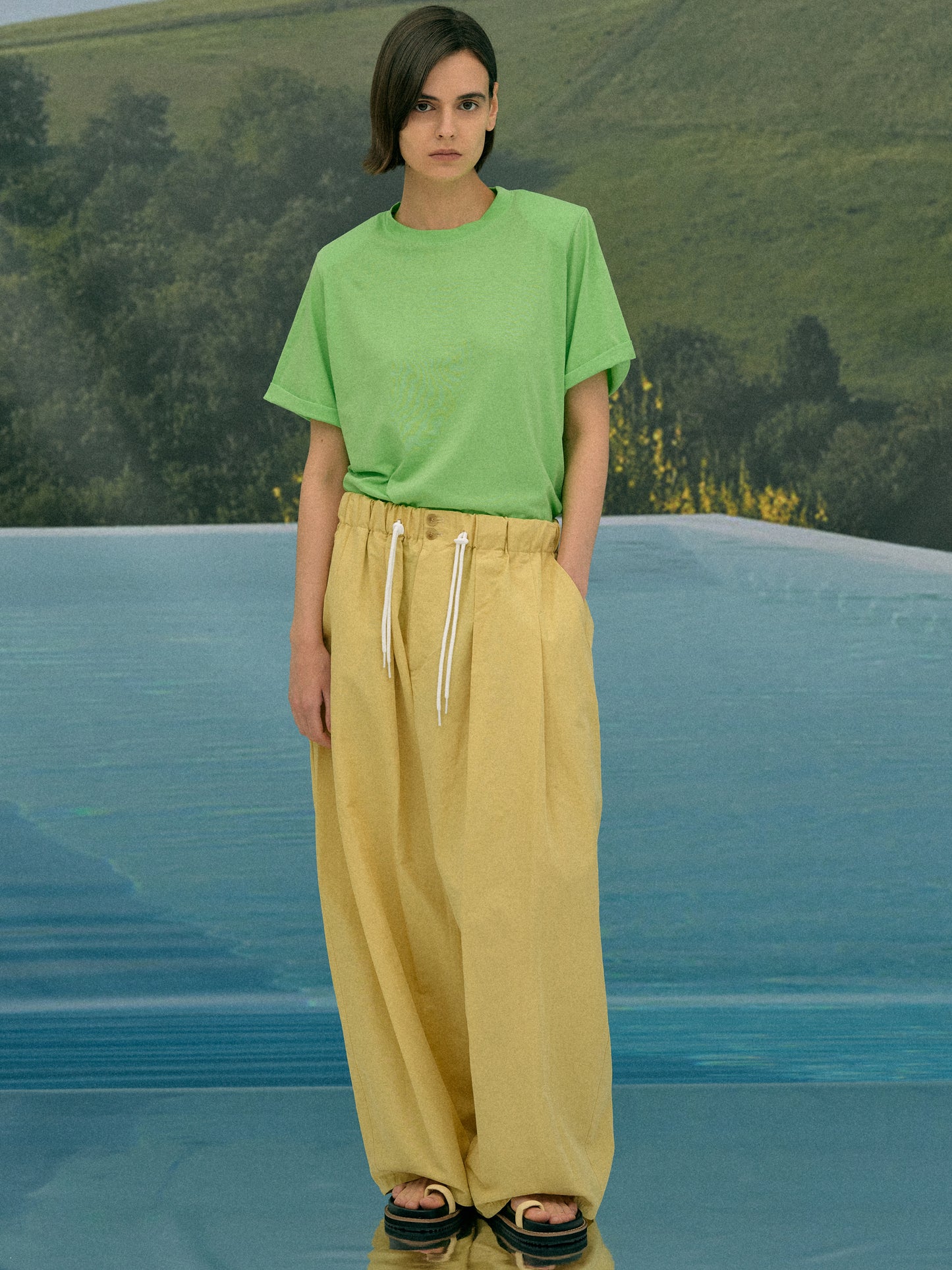 Padded Shoulder Tee, Lime