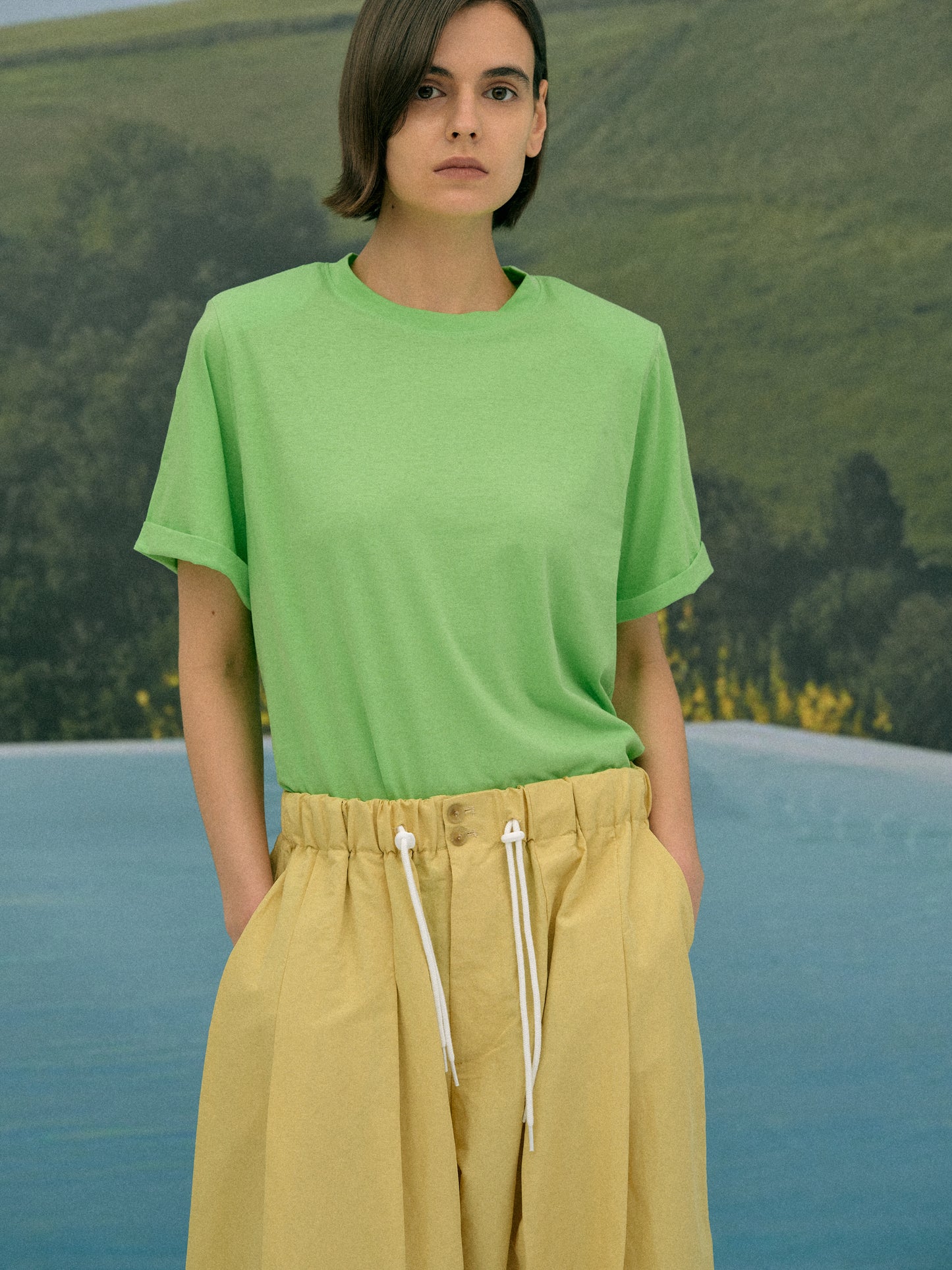 Padded Shoulder Tee, Lime