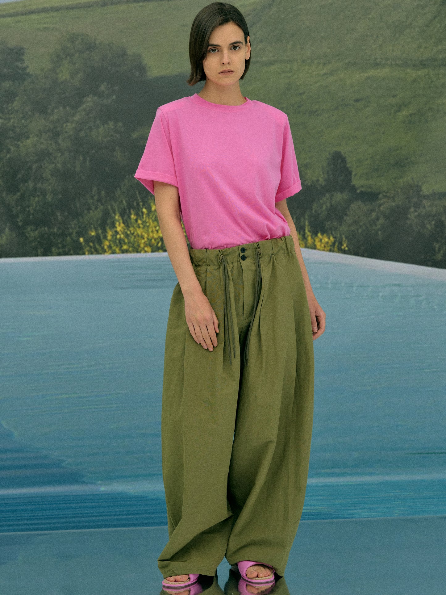Padded Shoulder Tee, Pink