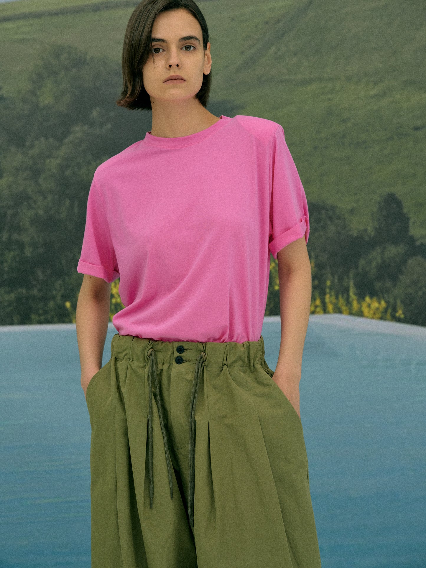Padded Shoulder Tee, Pink