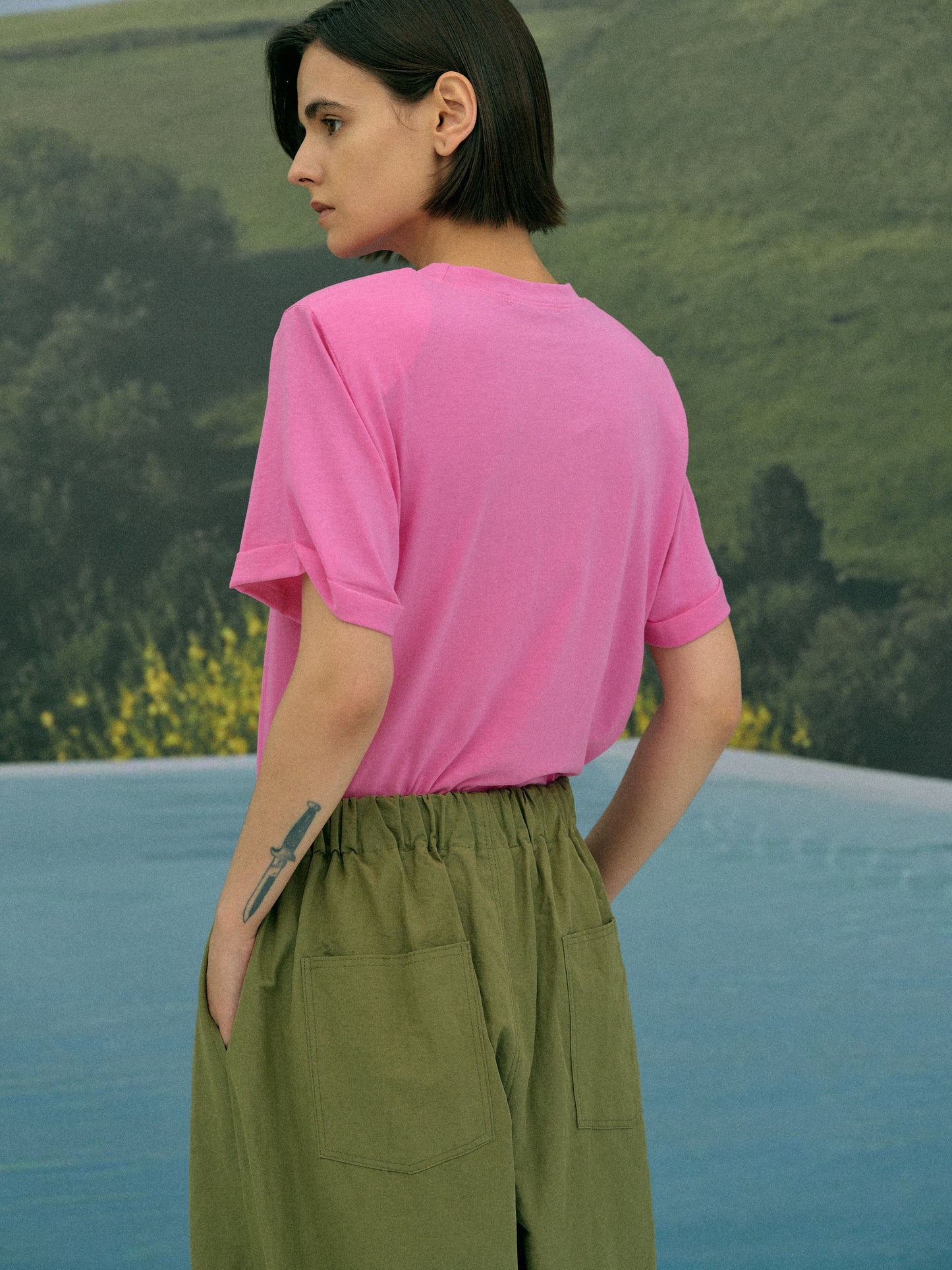 Padded Shoulder Tee, Pink