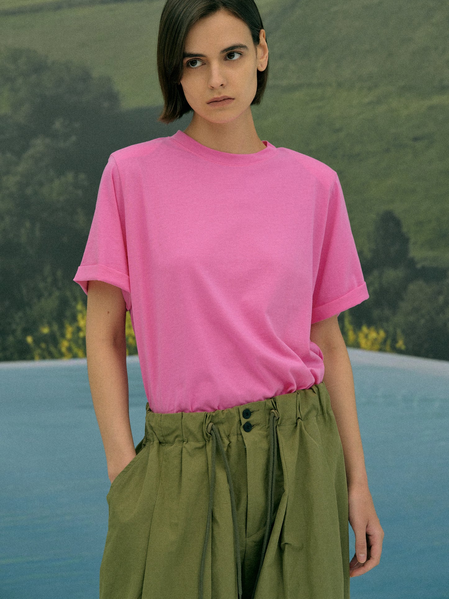Padded Shoulder Tee, Pink