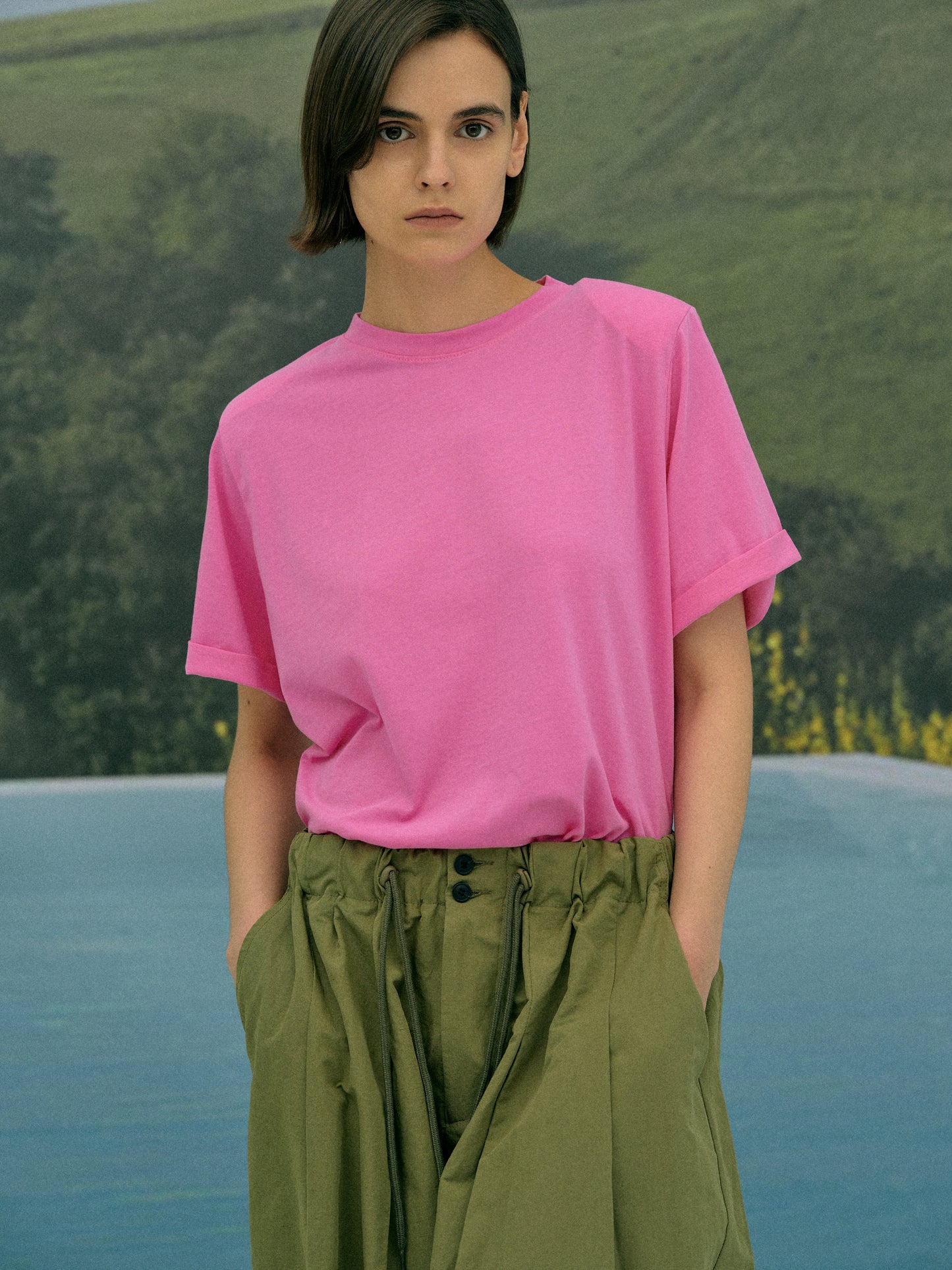 Padded Shoulder Tee, Pink