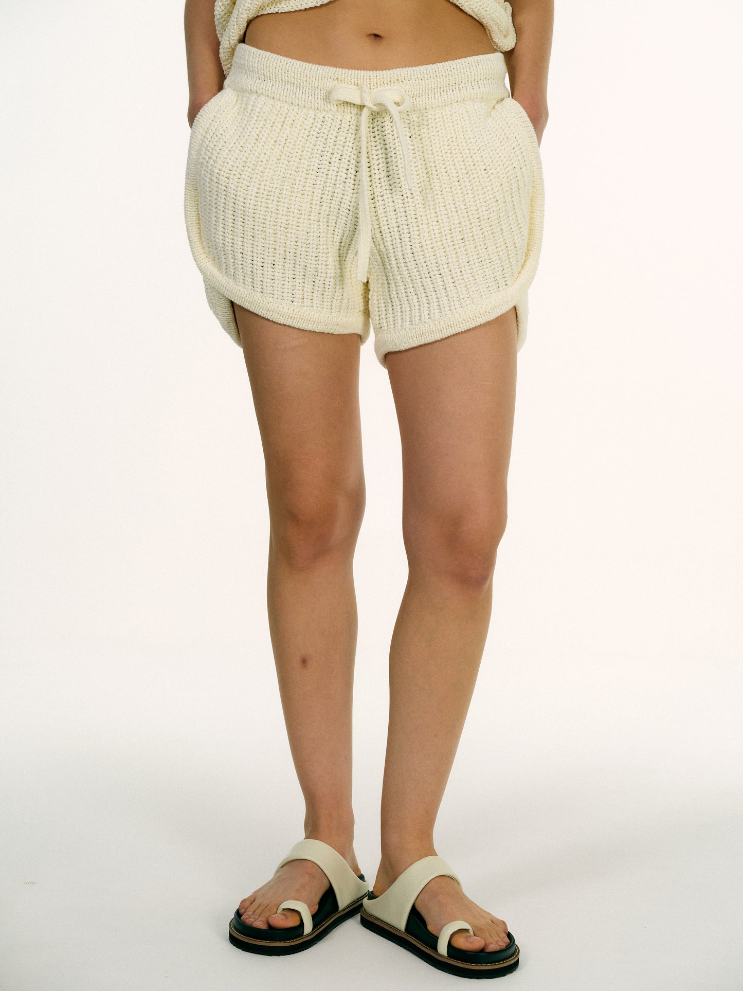 Cotton Crochet Knit Shorts, Ivory