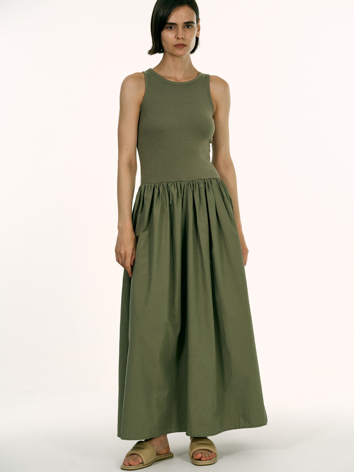 Cotton Tank Dress, Olive