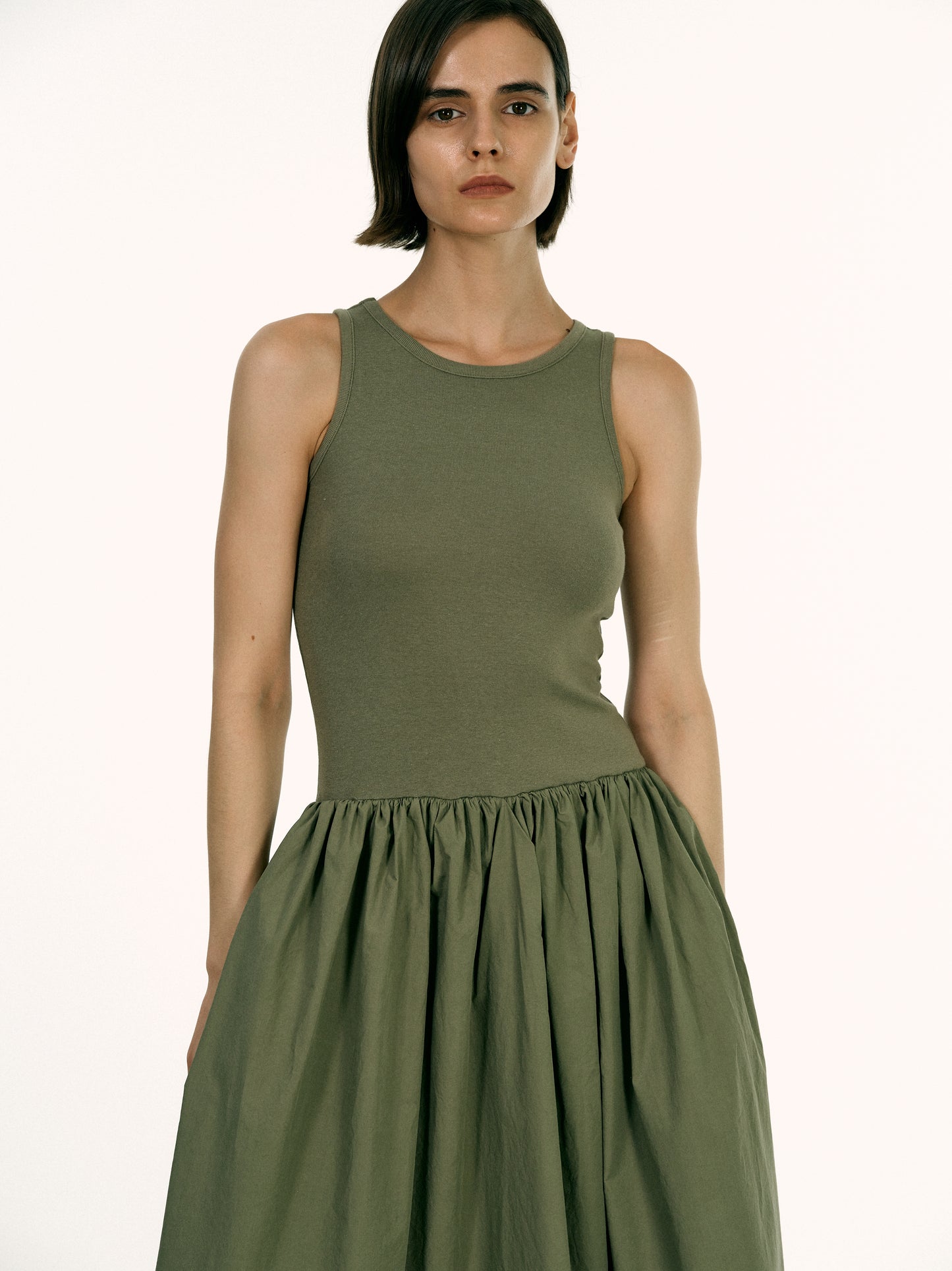 Cotton Tank Dress, Olive