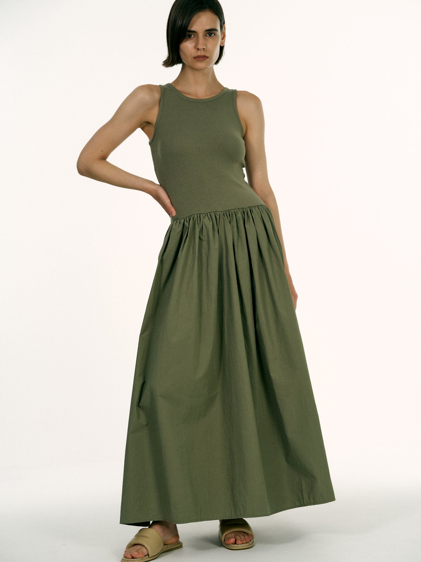 Cotton Tank Dress, Olive