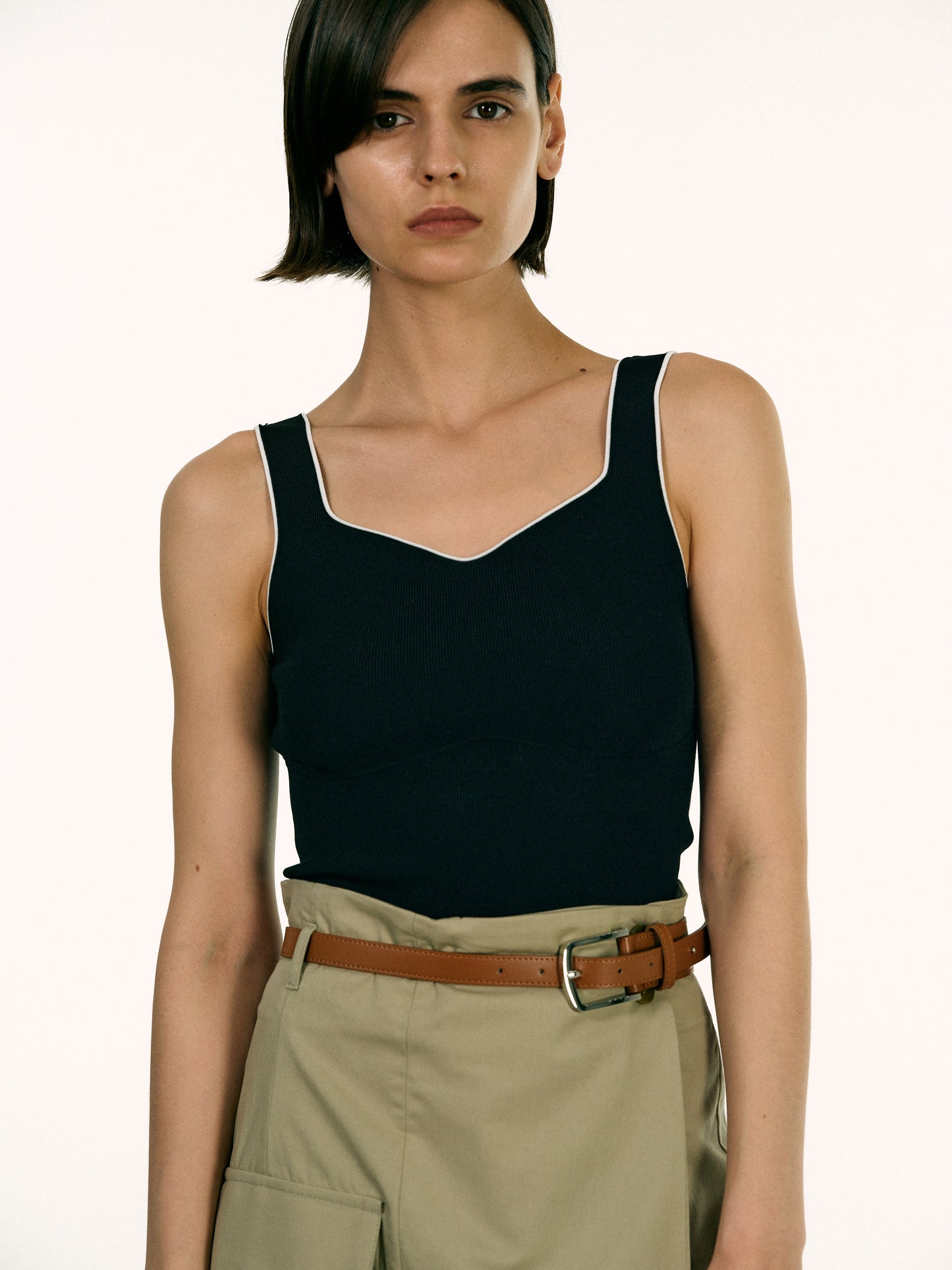 Heart Contour Knit Tank Top, Black