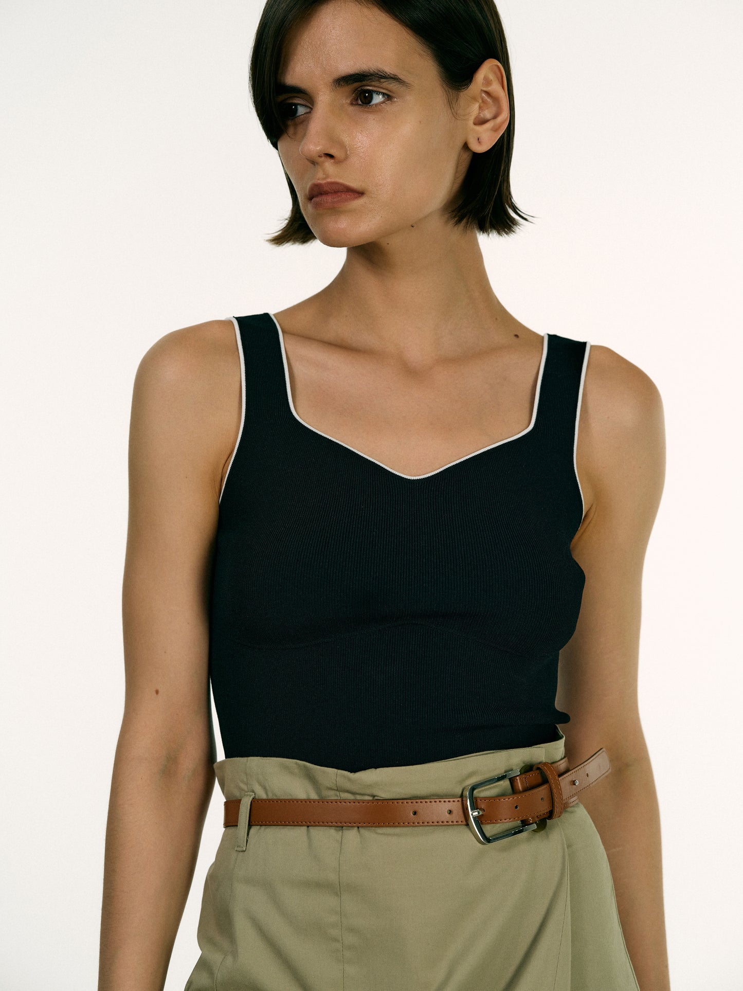 Heart Contour Knit Tank Top, Black