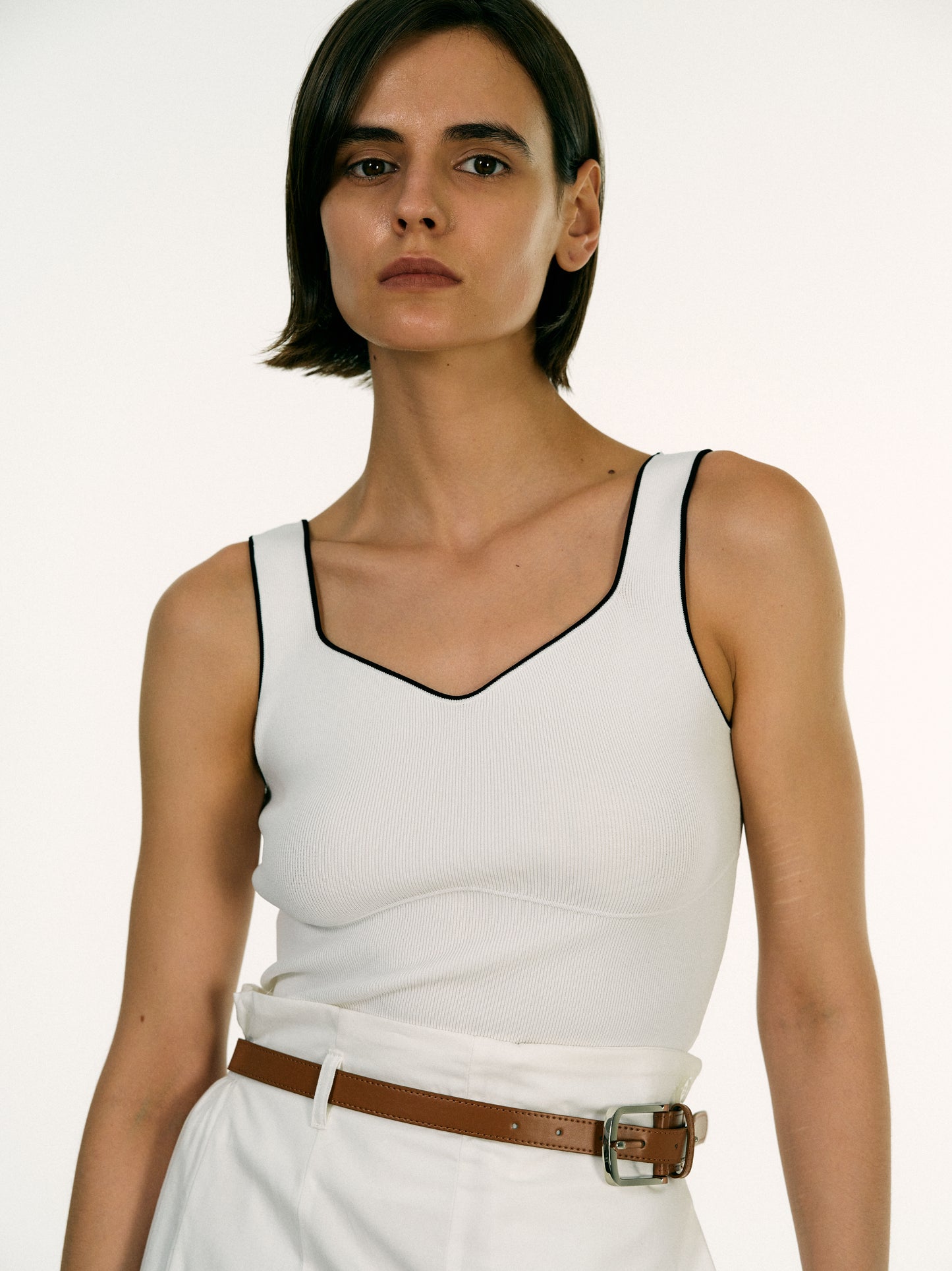 Heart Contour Knit Tank Top, White