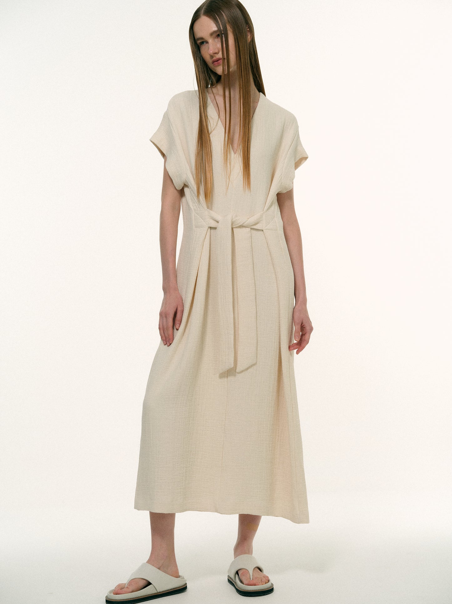 Organic Cotton Tie Dress, Alabaster