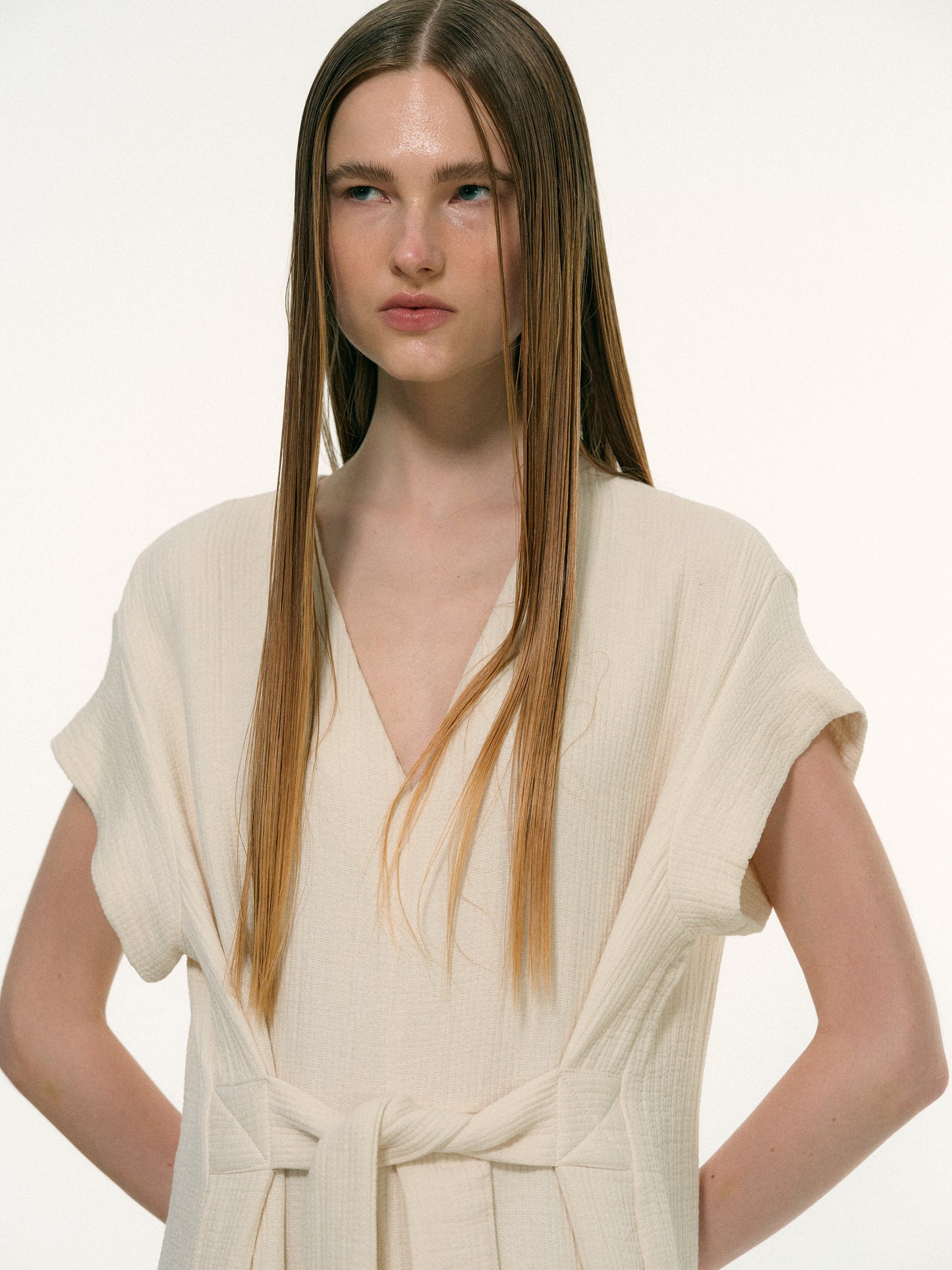 Organic Cotton Tie Dress, Alabaster