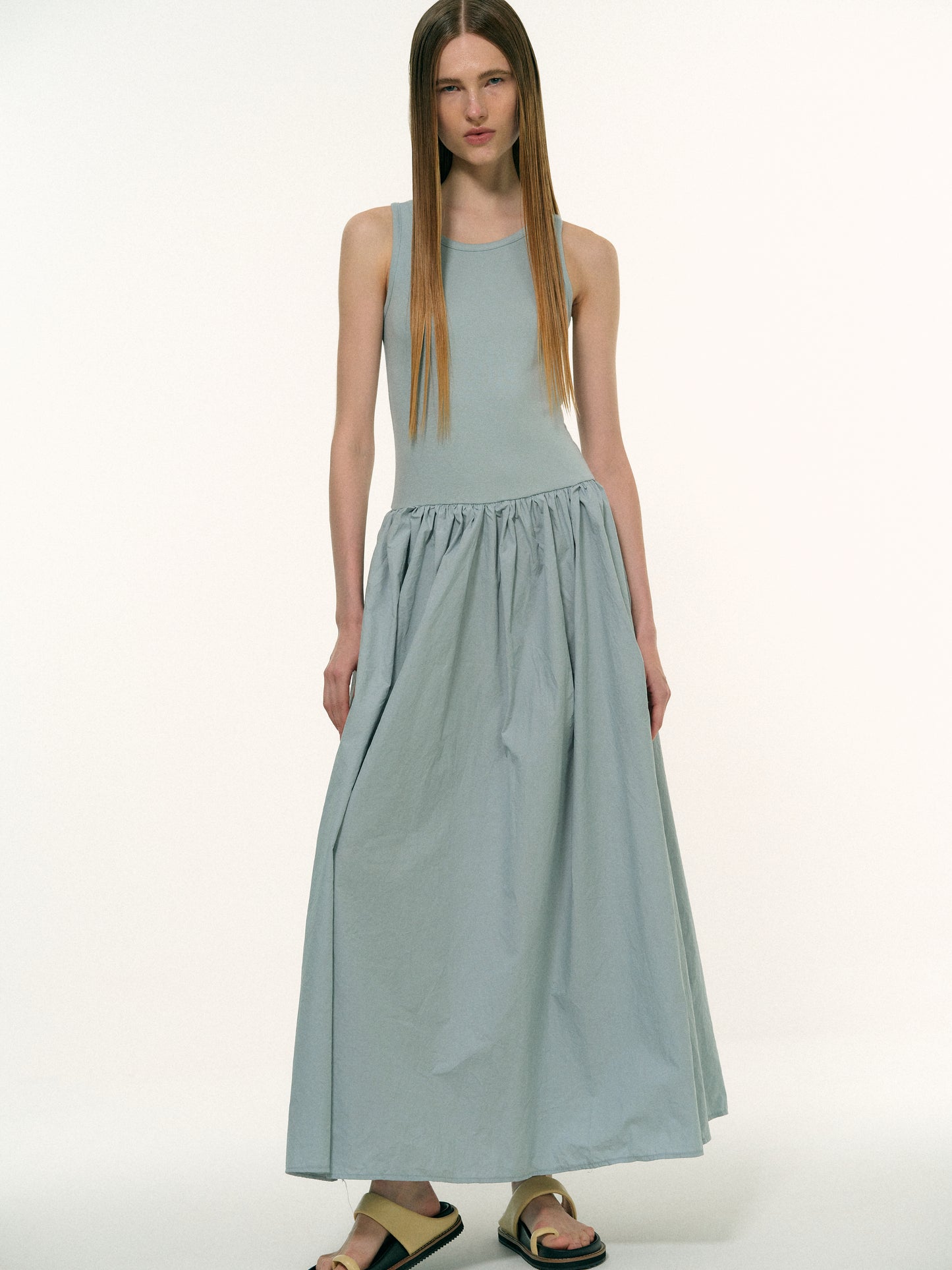 Cotton Tank Dress, Dusty Azure