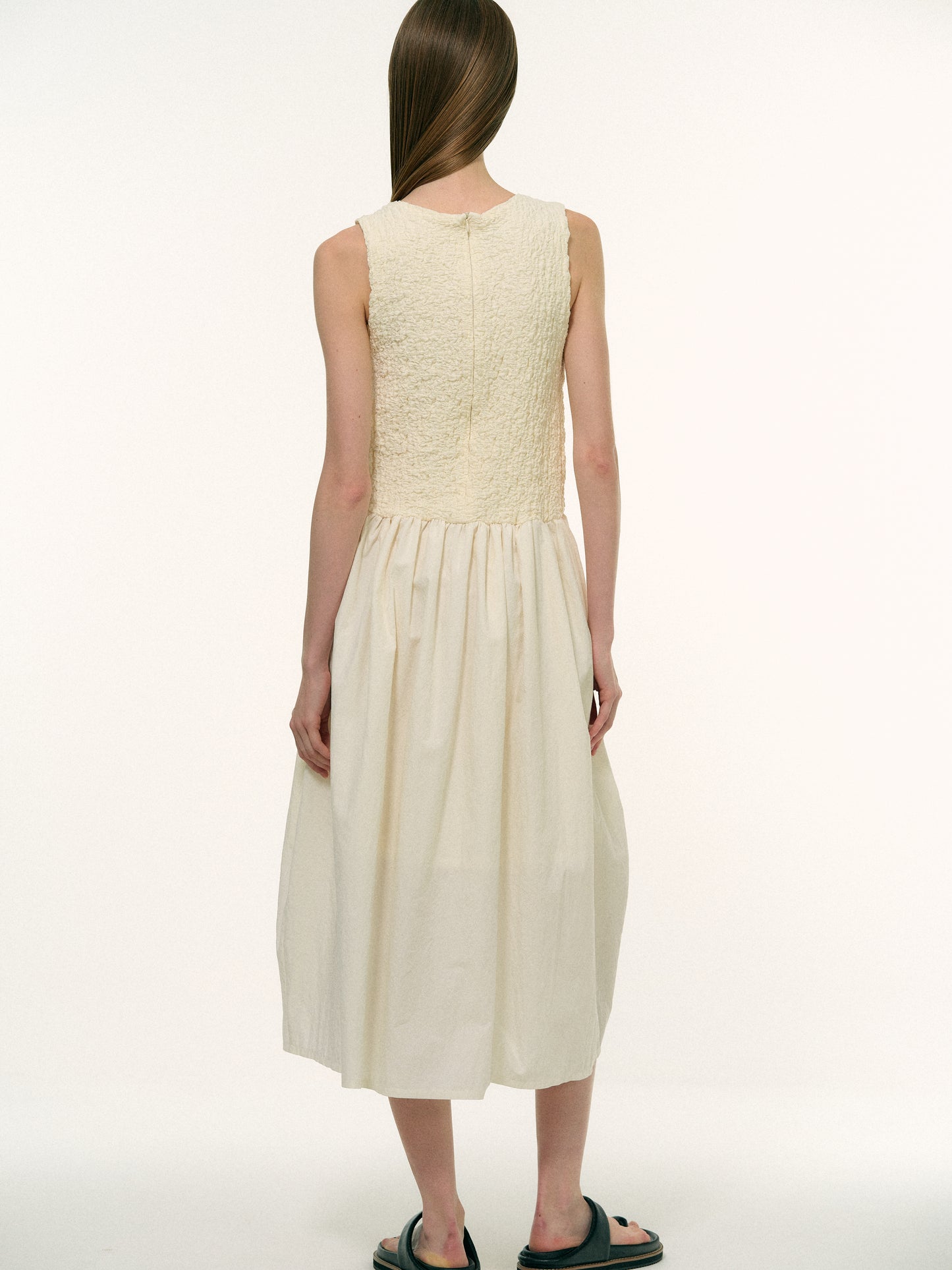 Seersucker Cotton Dress, Cream