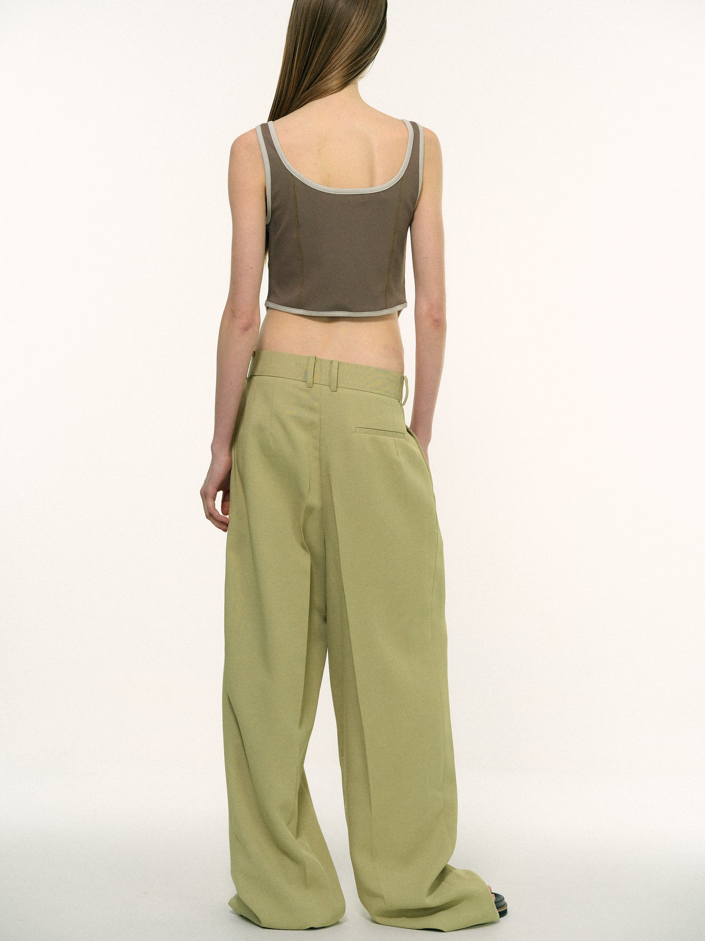 Low-Rise Pleated Trousers, Guacamole