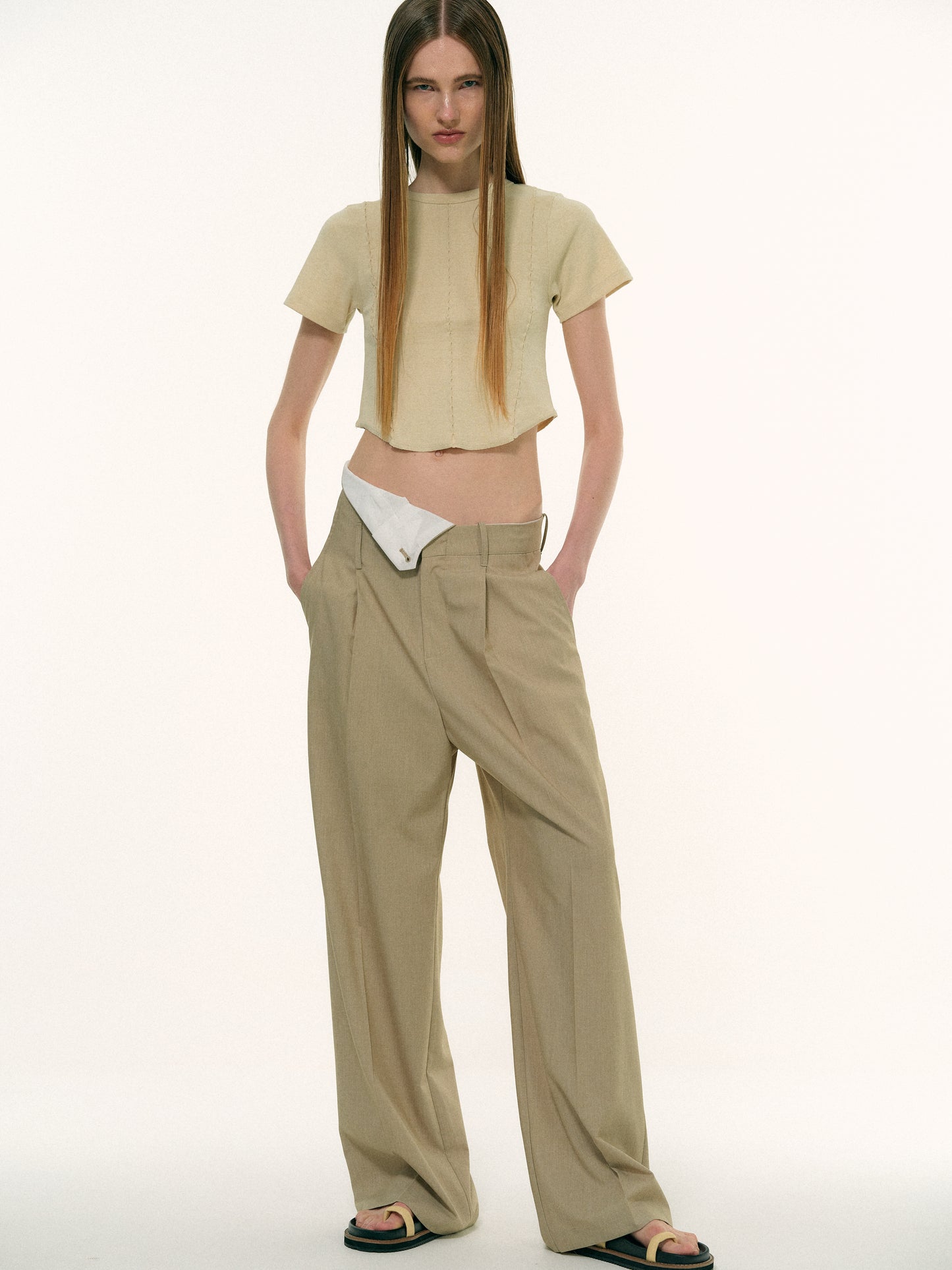 Foldover Suit Trousers, Wheat