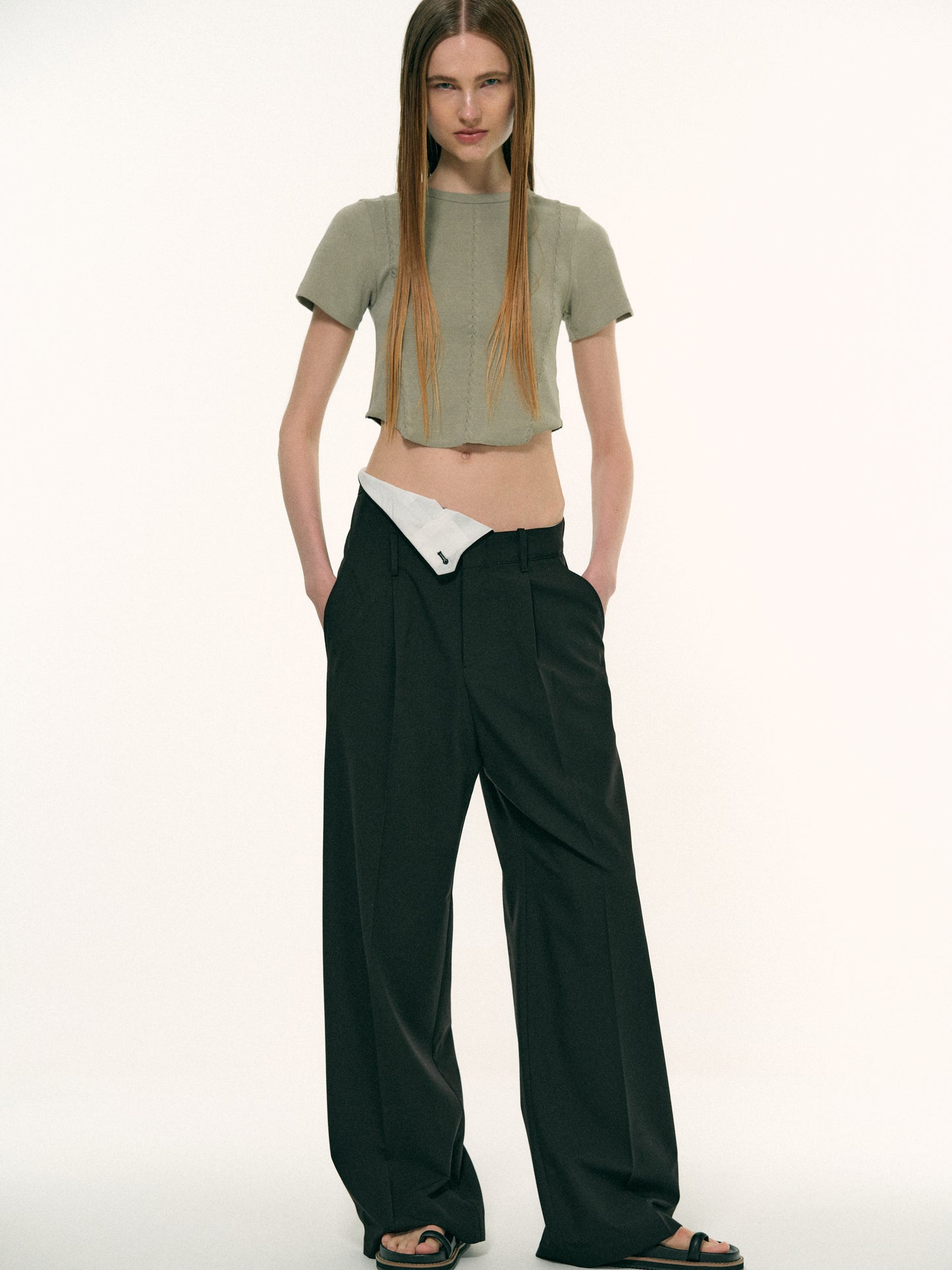 Foldover Suit Trousers, Black