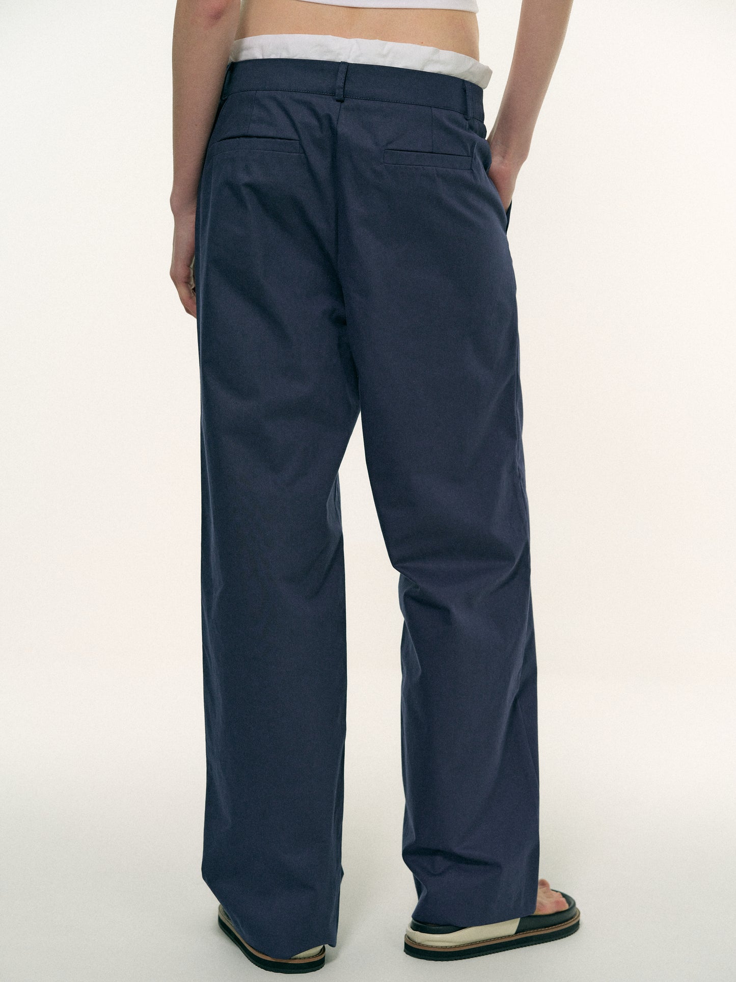 Layered Band Cotton Pants, Dark Blue
