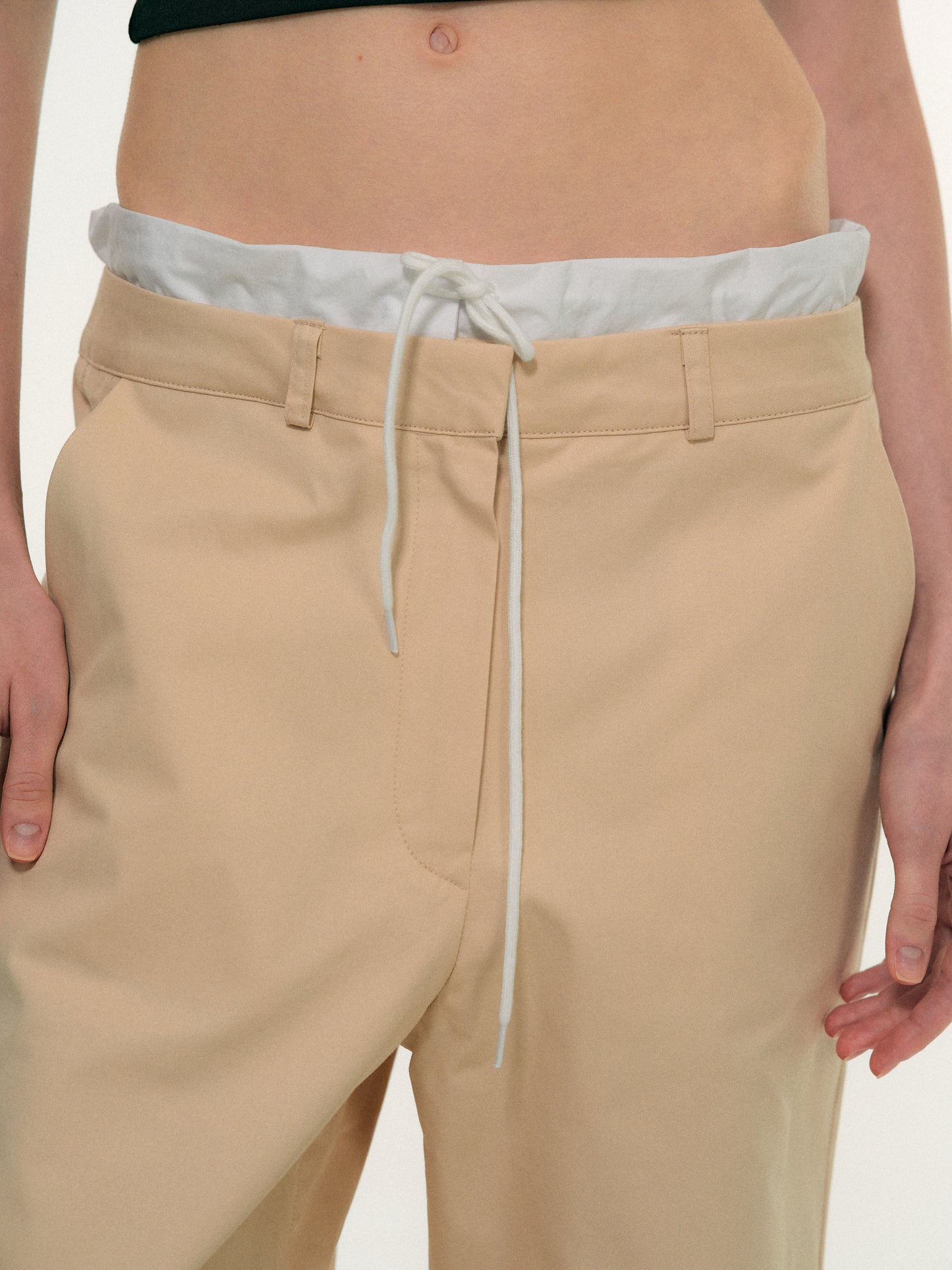 Layered Band Cotton Pants, Tan