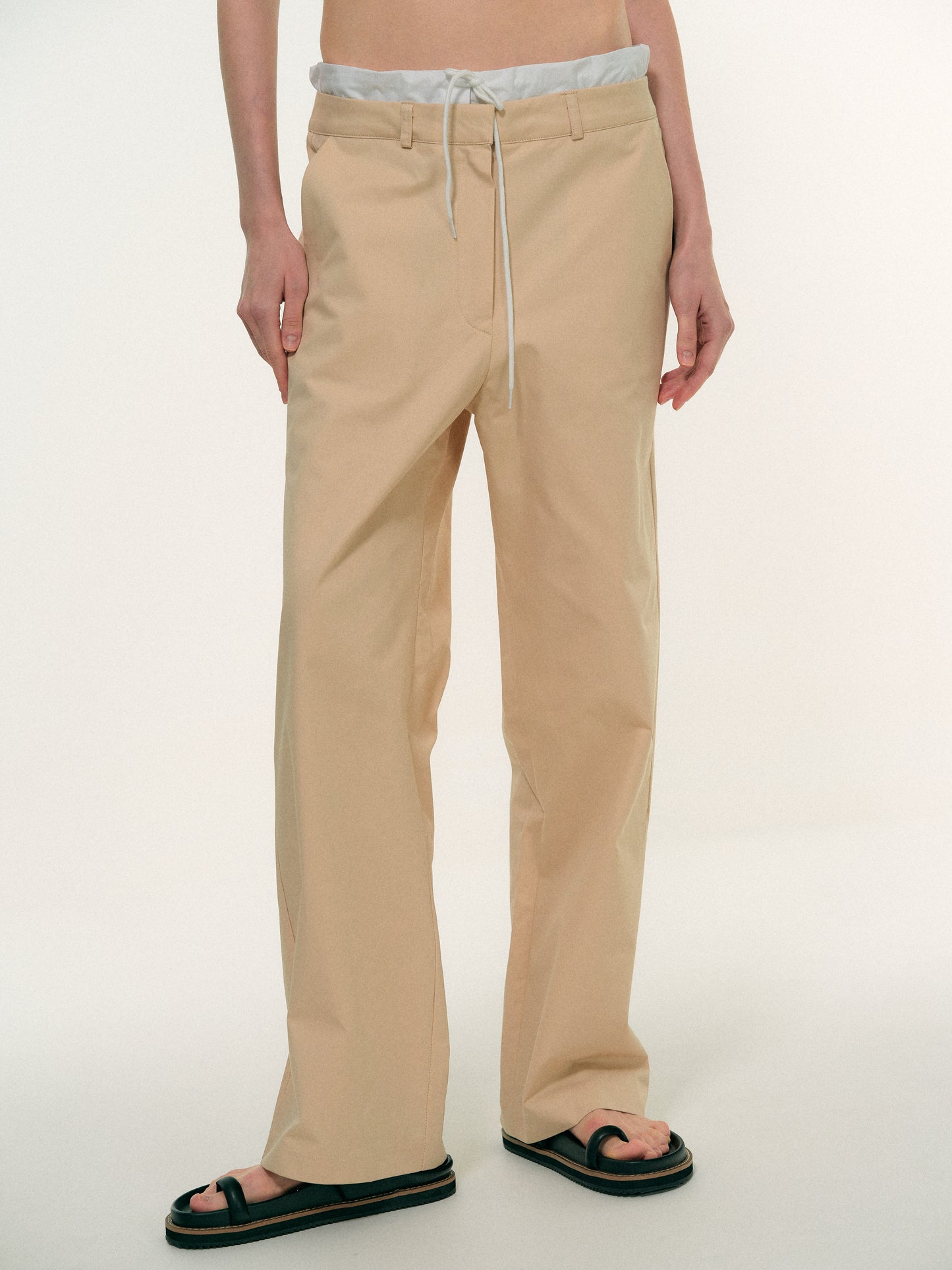 Layered Band Cotton Pants, Tan