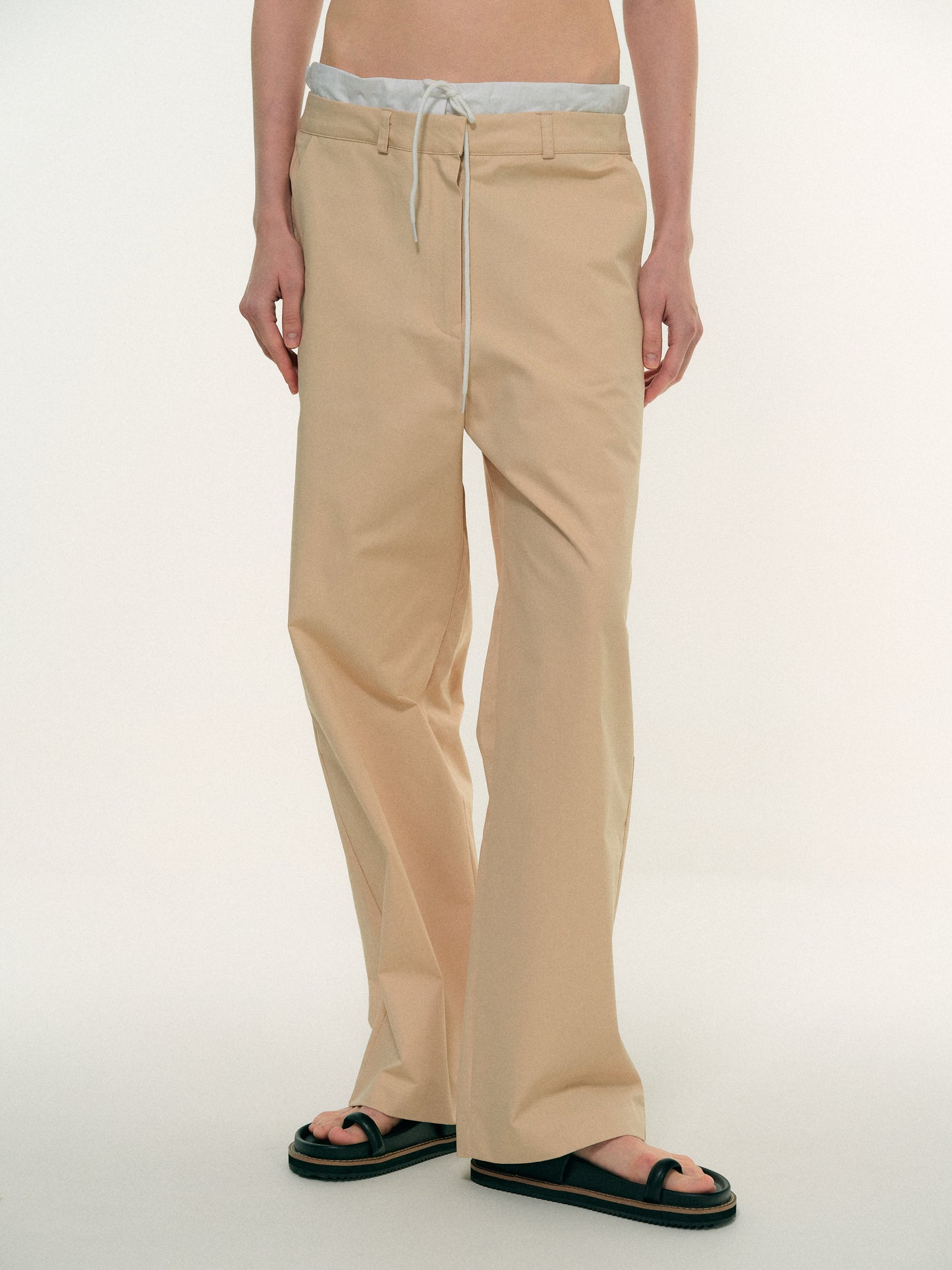Layered Band Cotton Pants, Tan