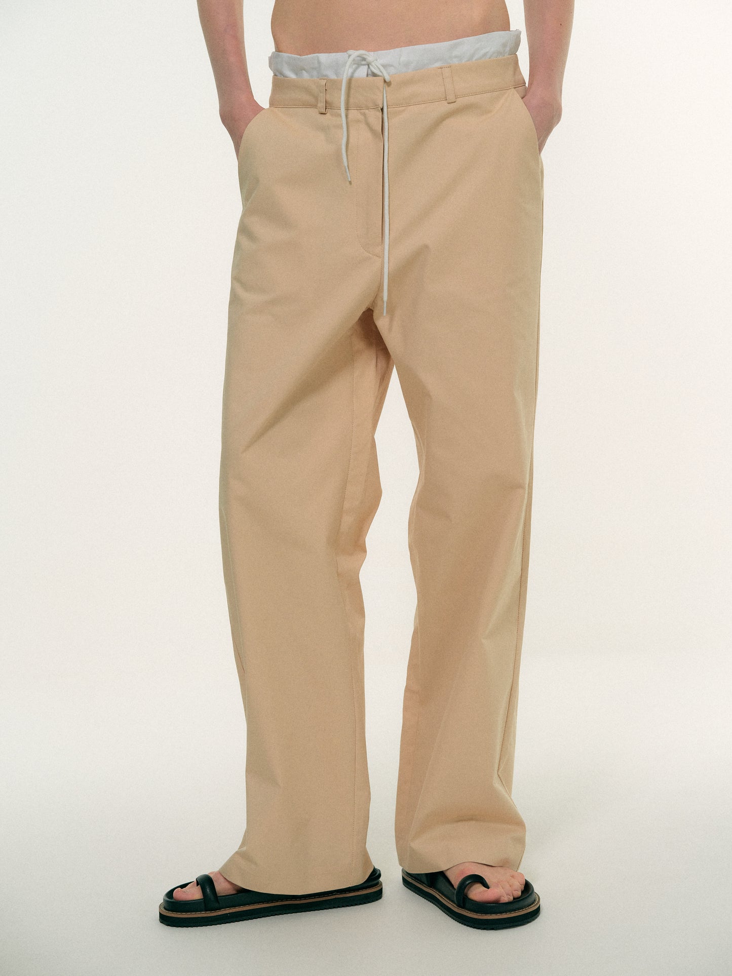 Layered Band Cotton Pants, Tan