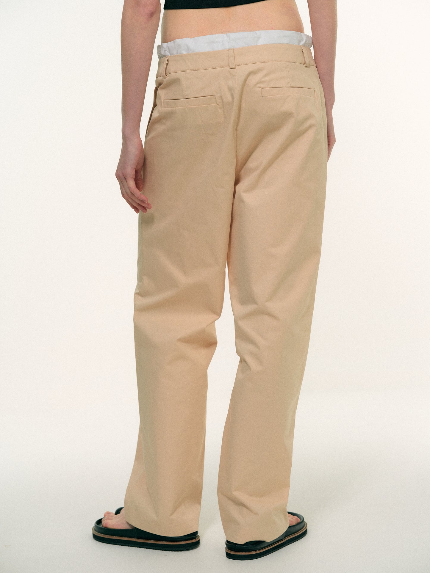 Layered Band Cotton Pants, Tan