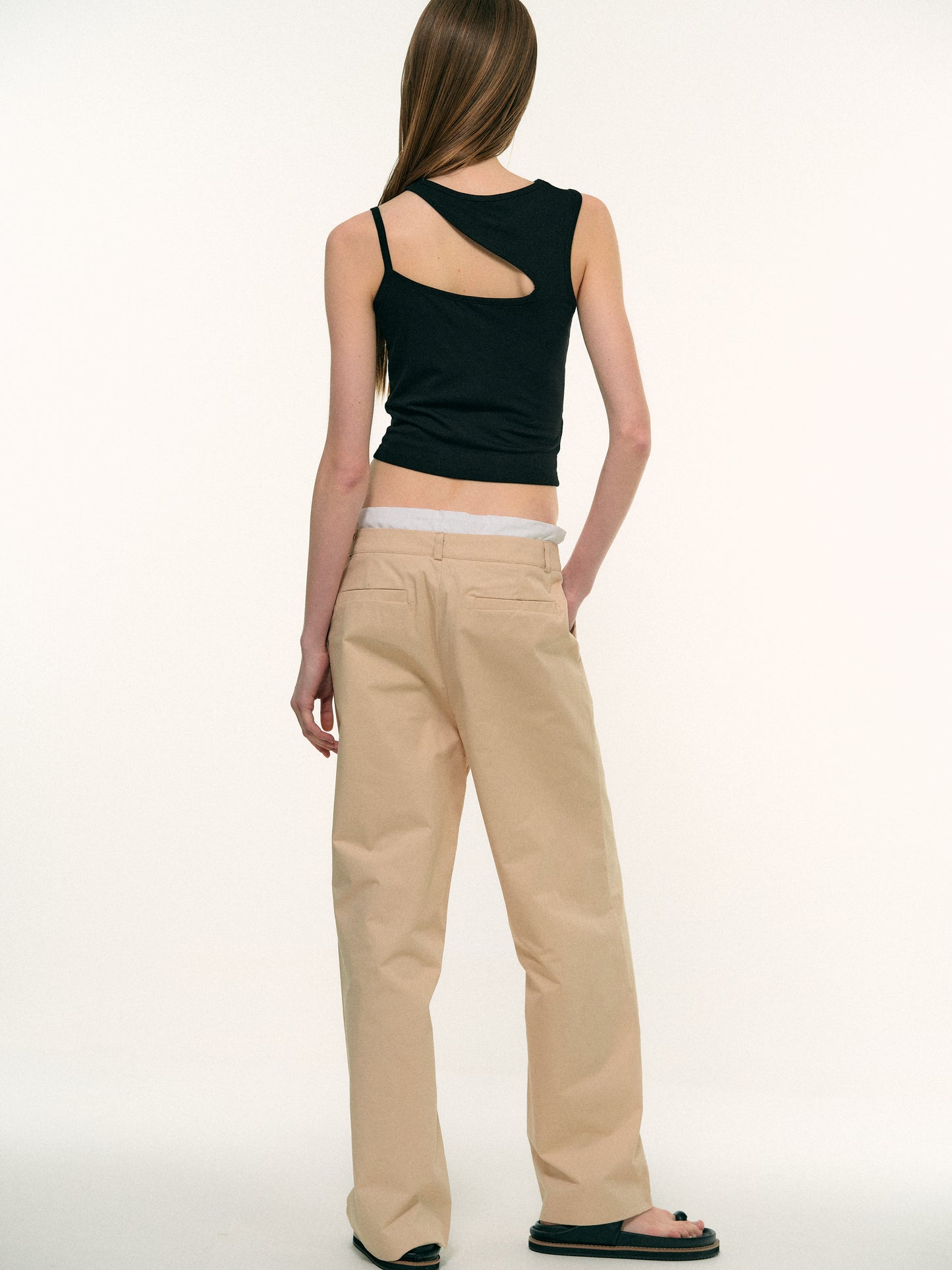 Layered Band Cotton Pants, Tan