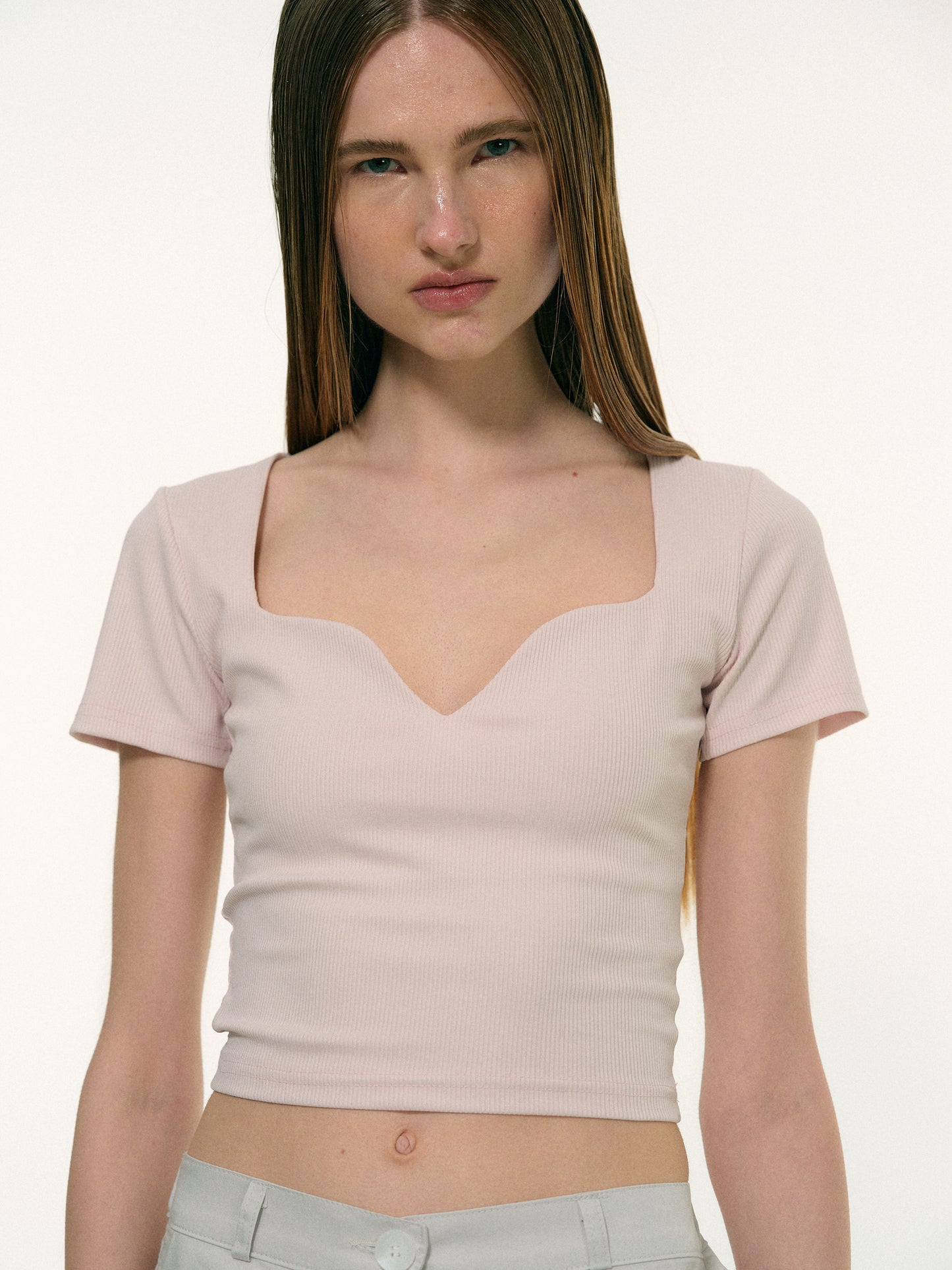 Sweetheart Rib T-Shirt, Pale Pink