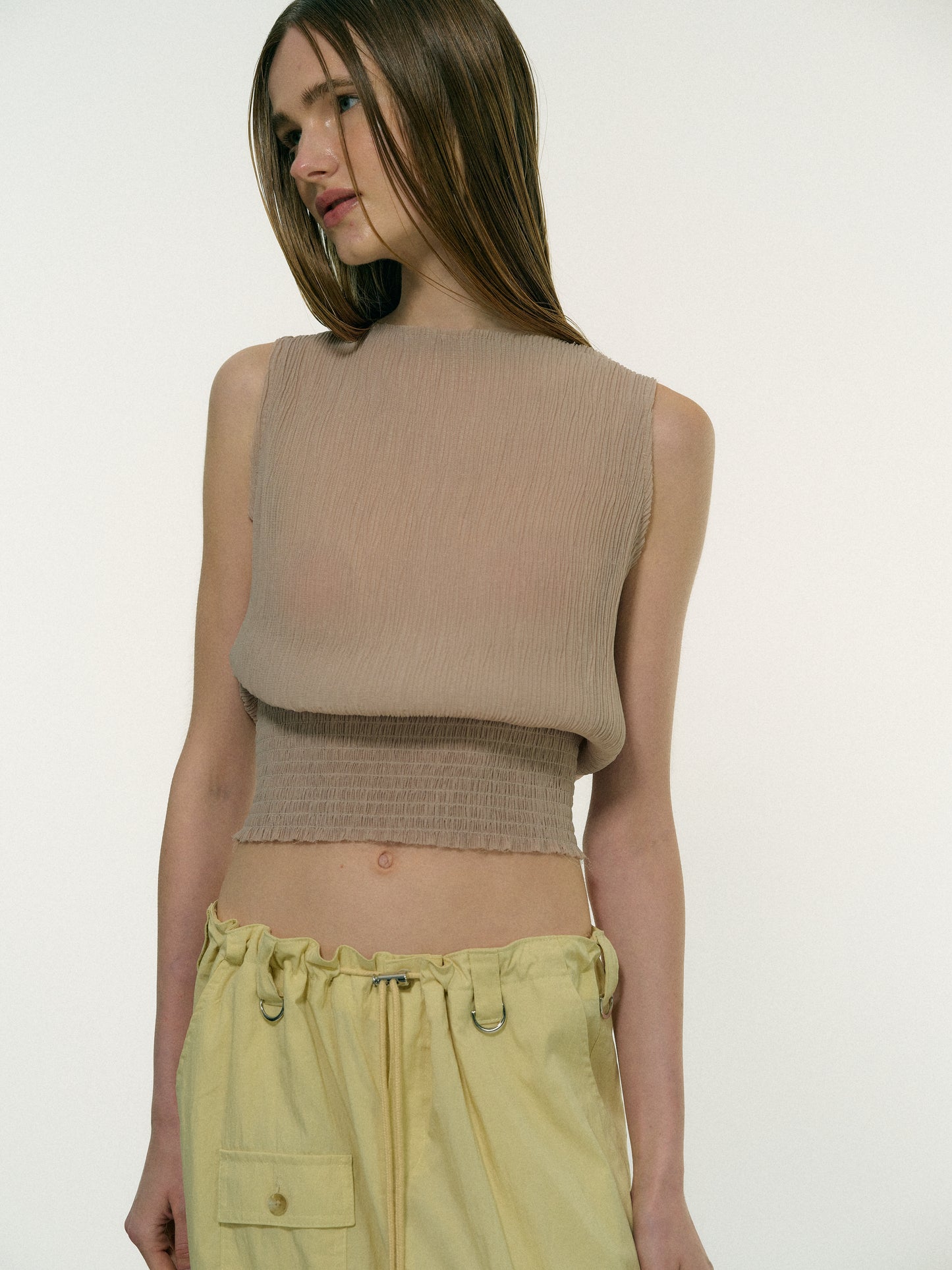 Channel Pleat Top, Latte