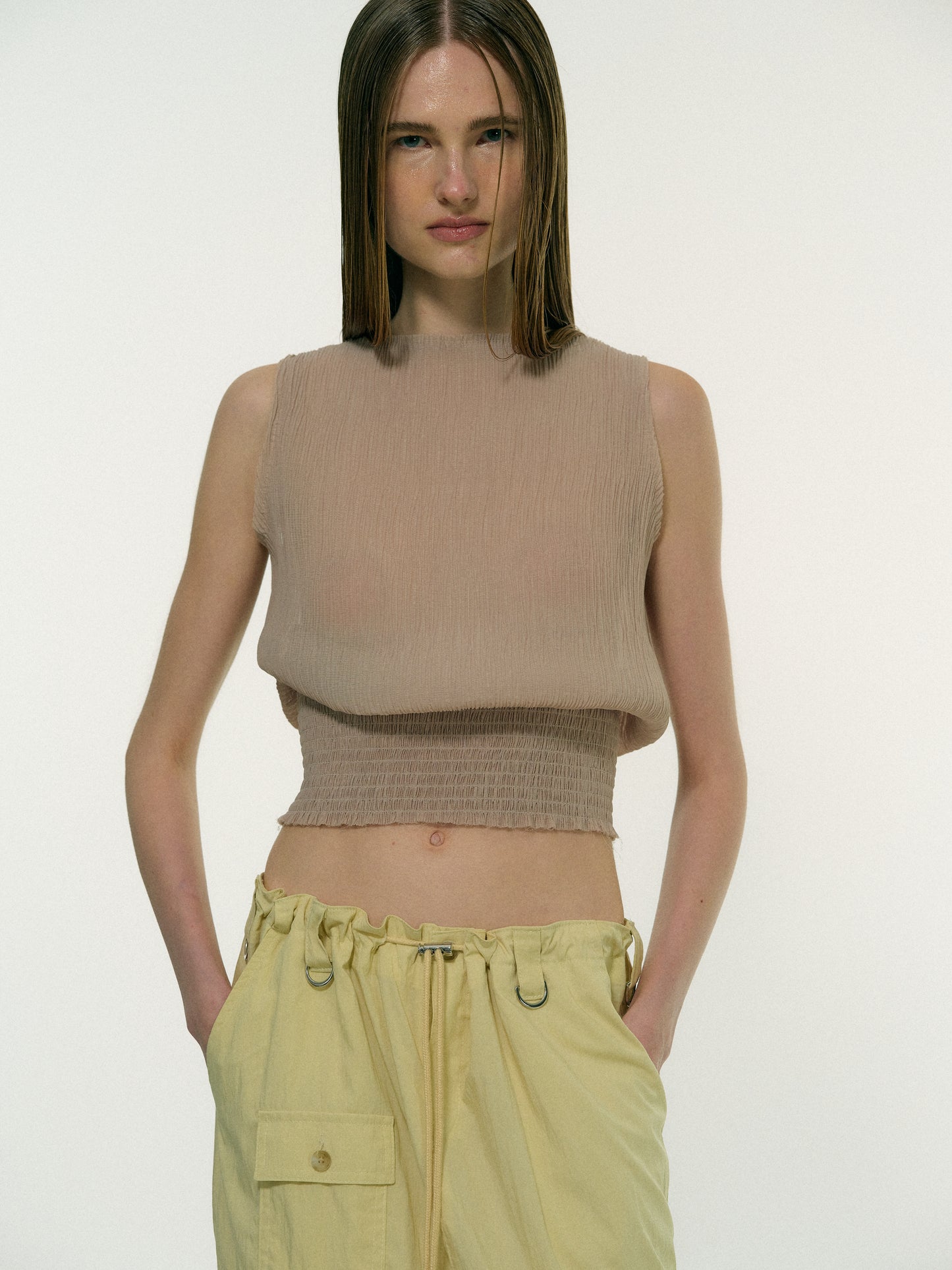 Channel Pleat Top, Latte