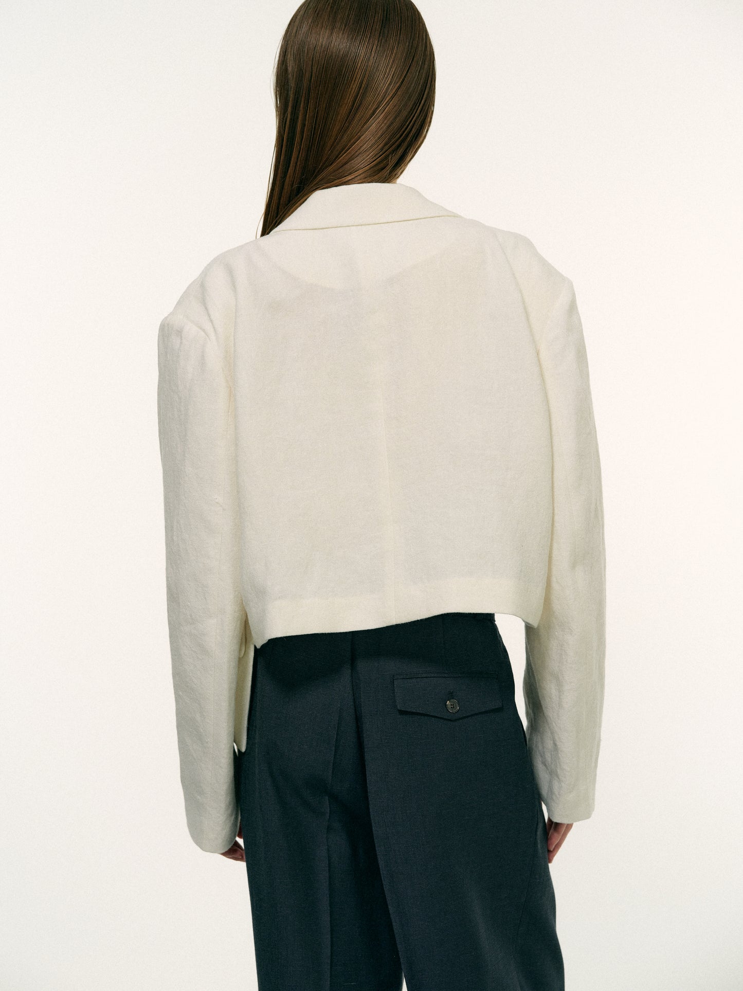 Linen Asymmetric Blazer, Milk
