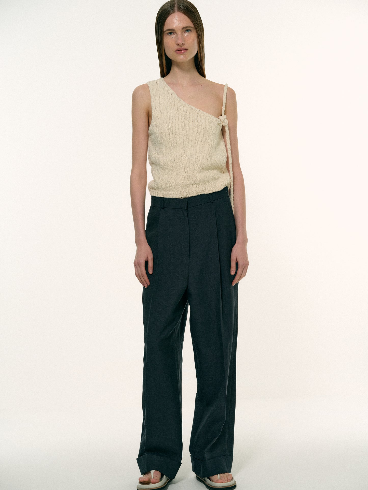 Single-Shoulder Knit Tank, Tofu
