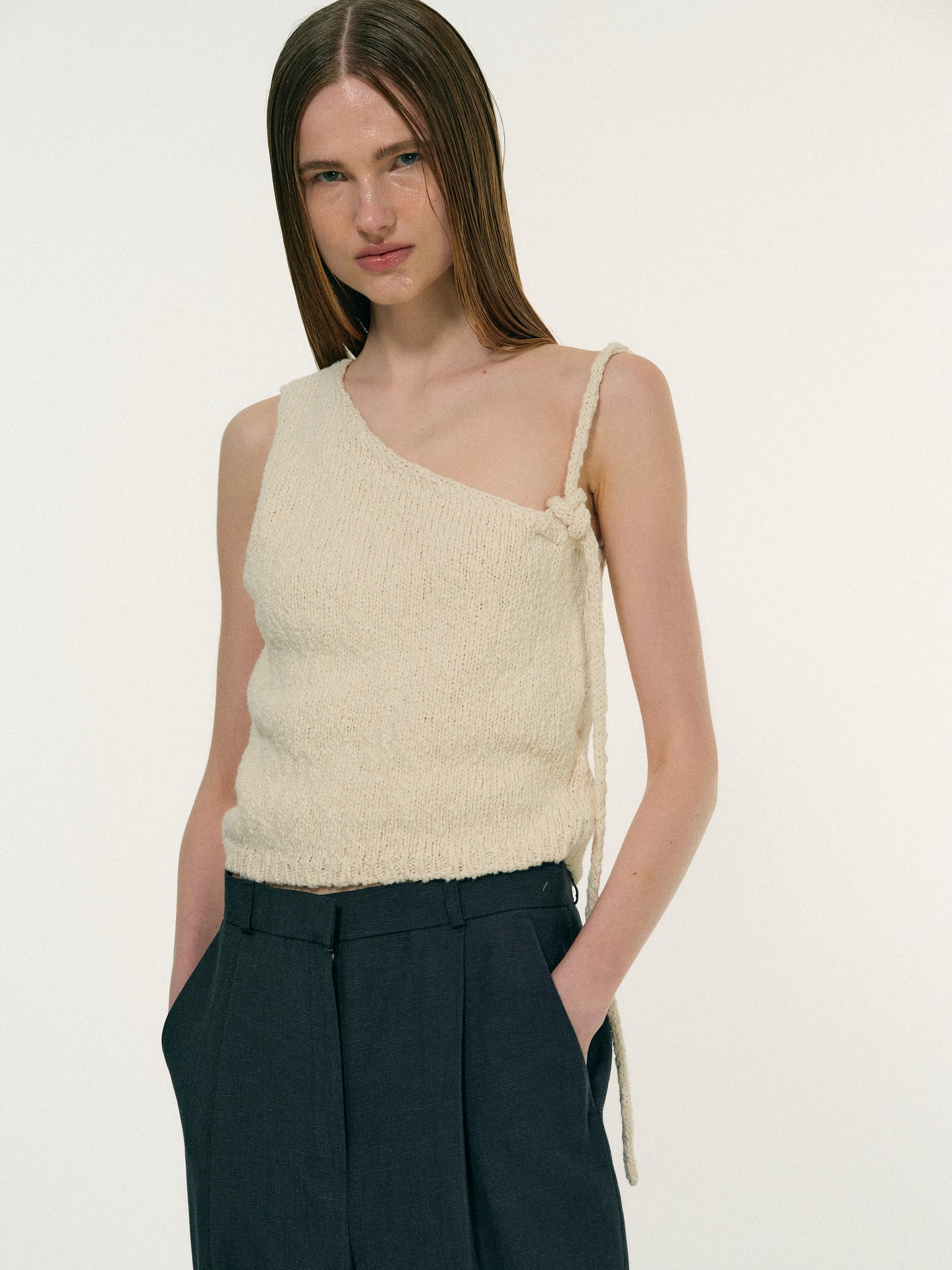 Single-Shoulder Knit Tank, Tofu