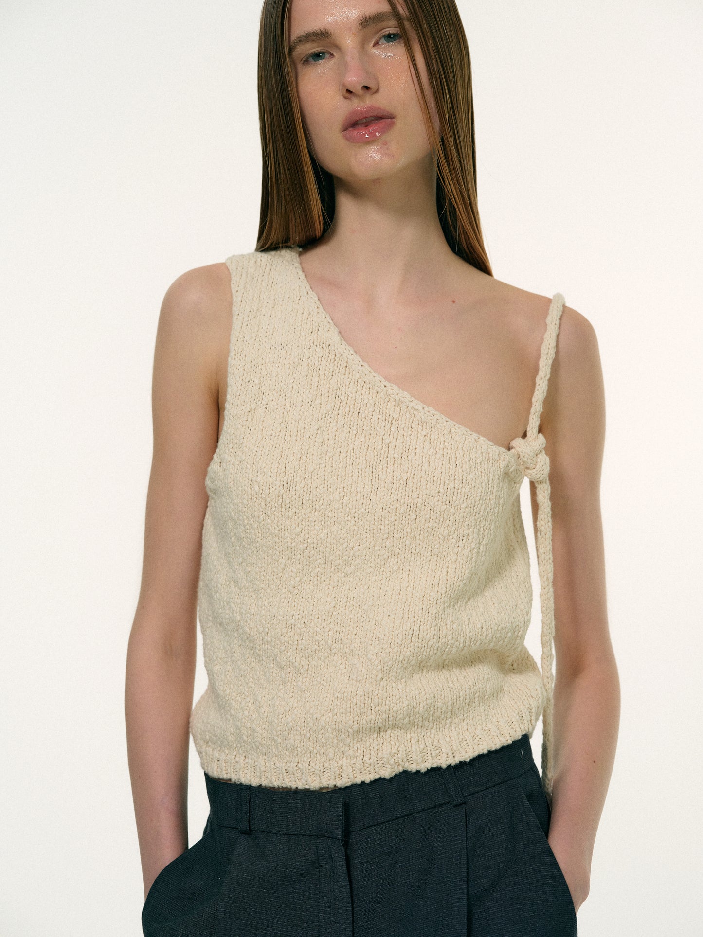 Single-Shoulder Knit Tank, Tofu