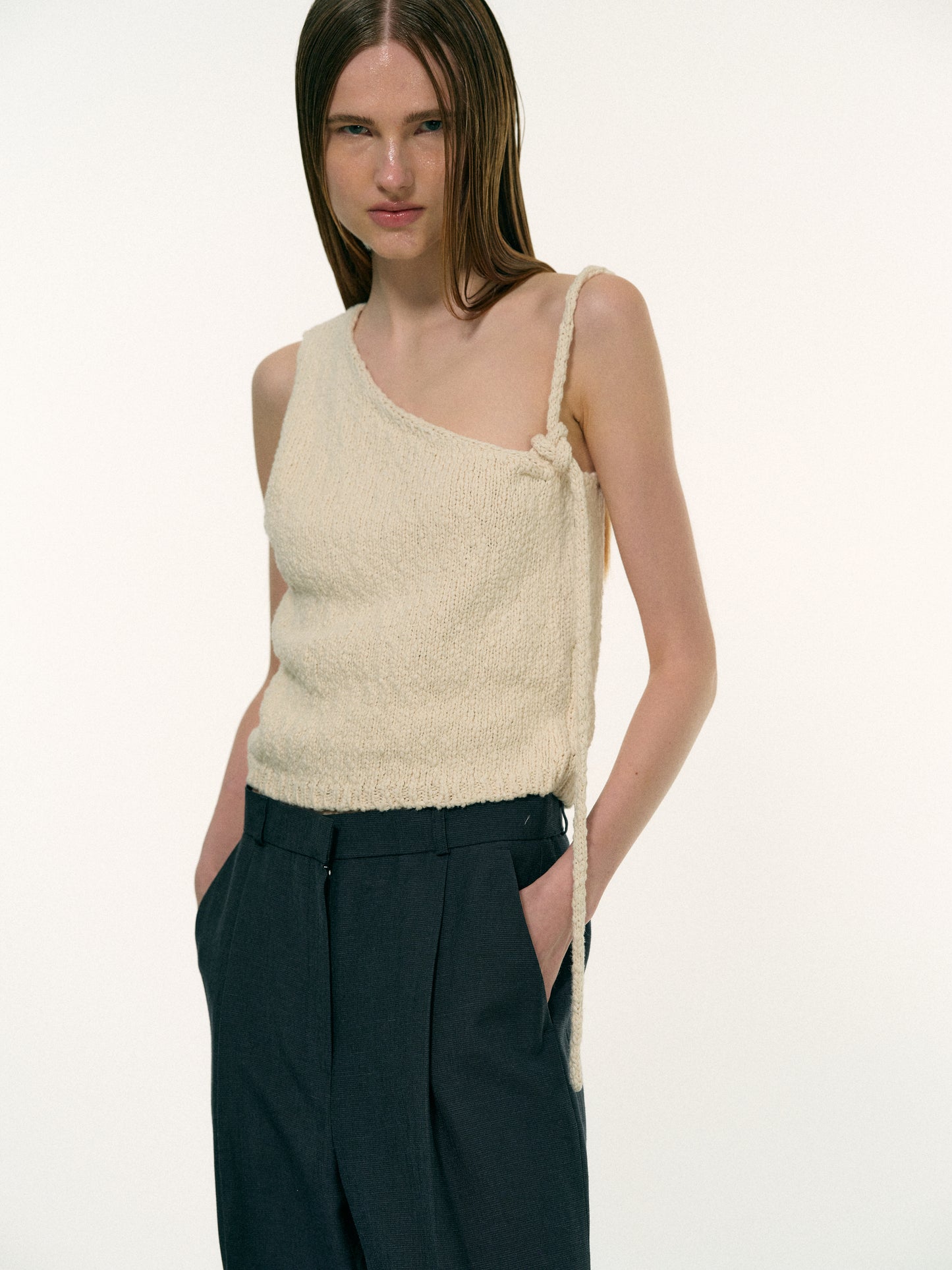 Single-Shoulder Knit Tank, Tofu