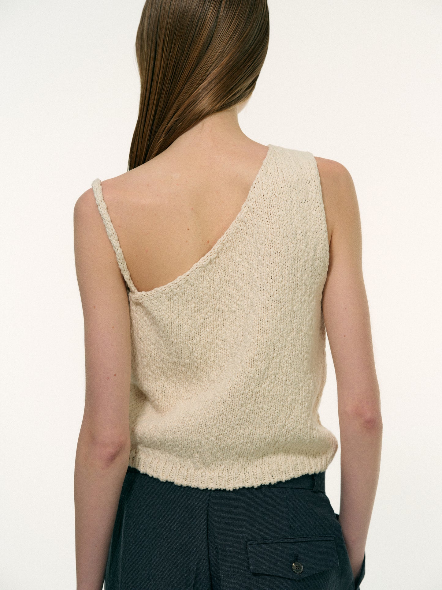 Single-Shoulder Knit Tank, Tofu