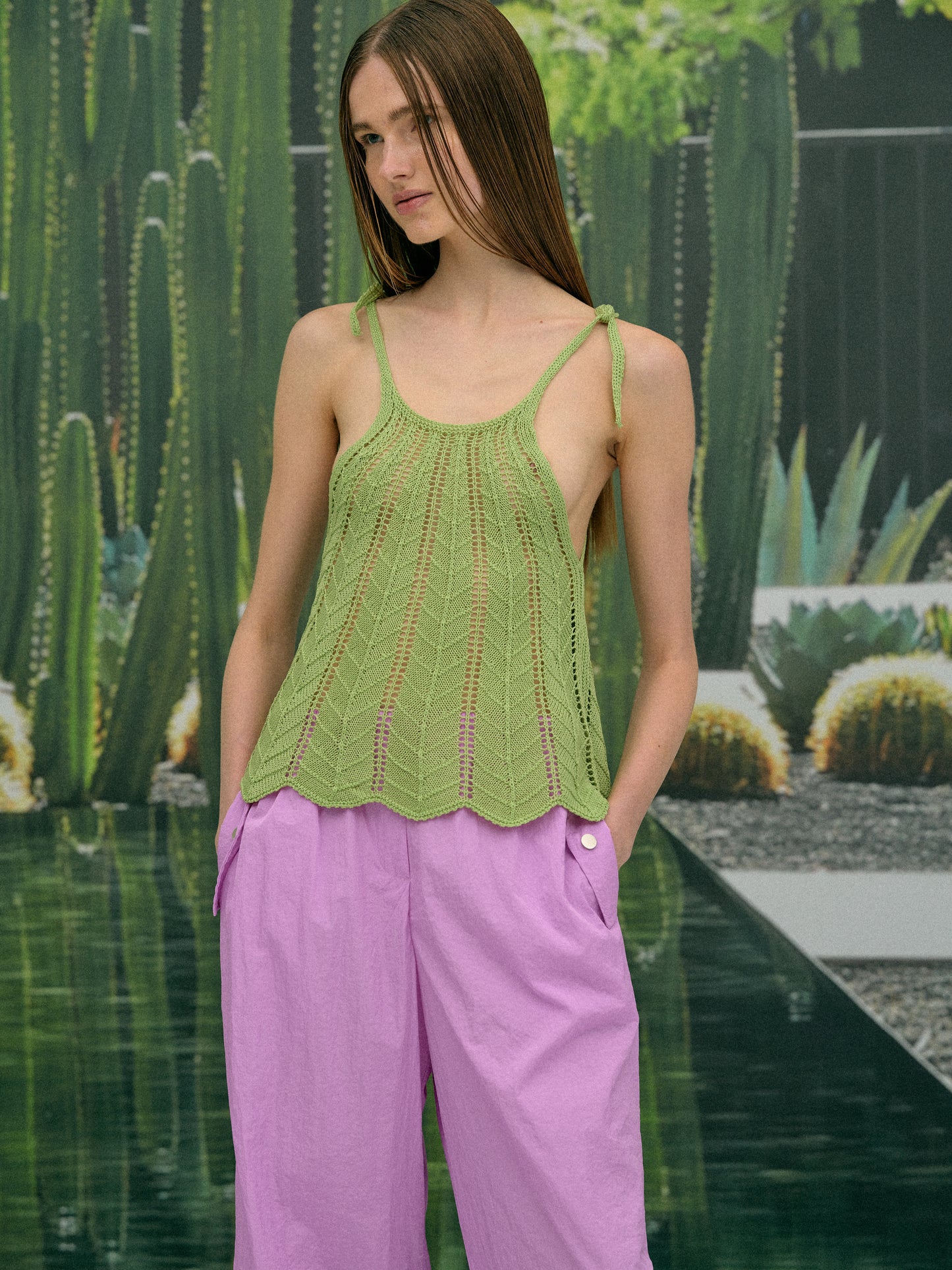 Openwork Crochet Camisole, Matcha