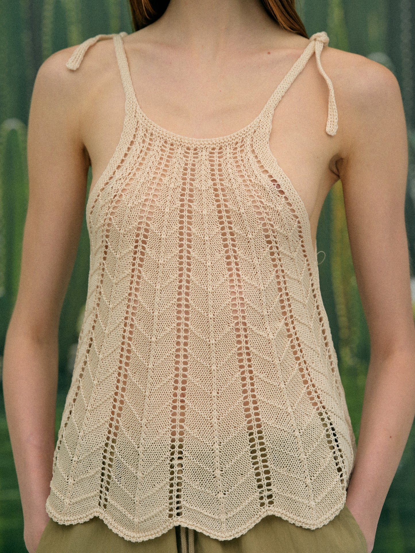 Openwork Crochet Camisole, Natural