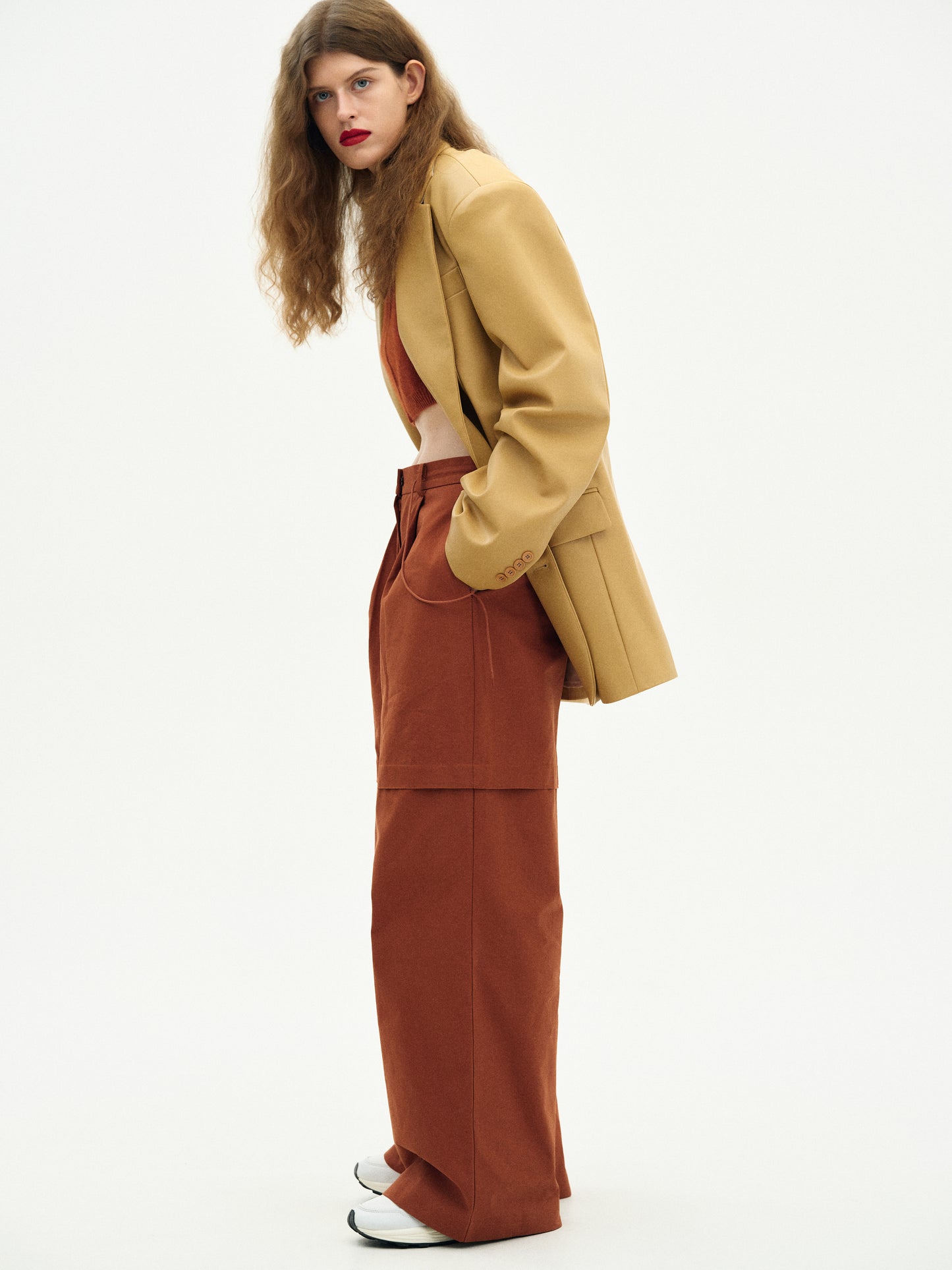 Boxy Leather Blazer, Biscotti