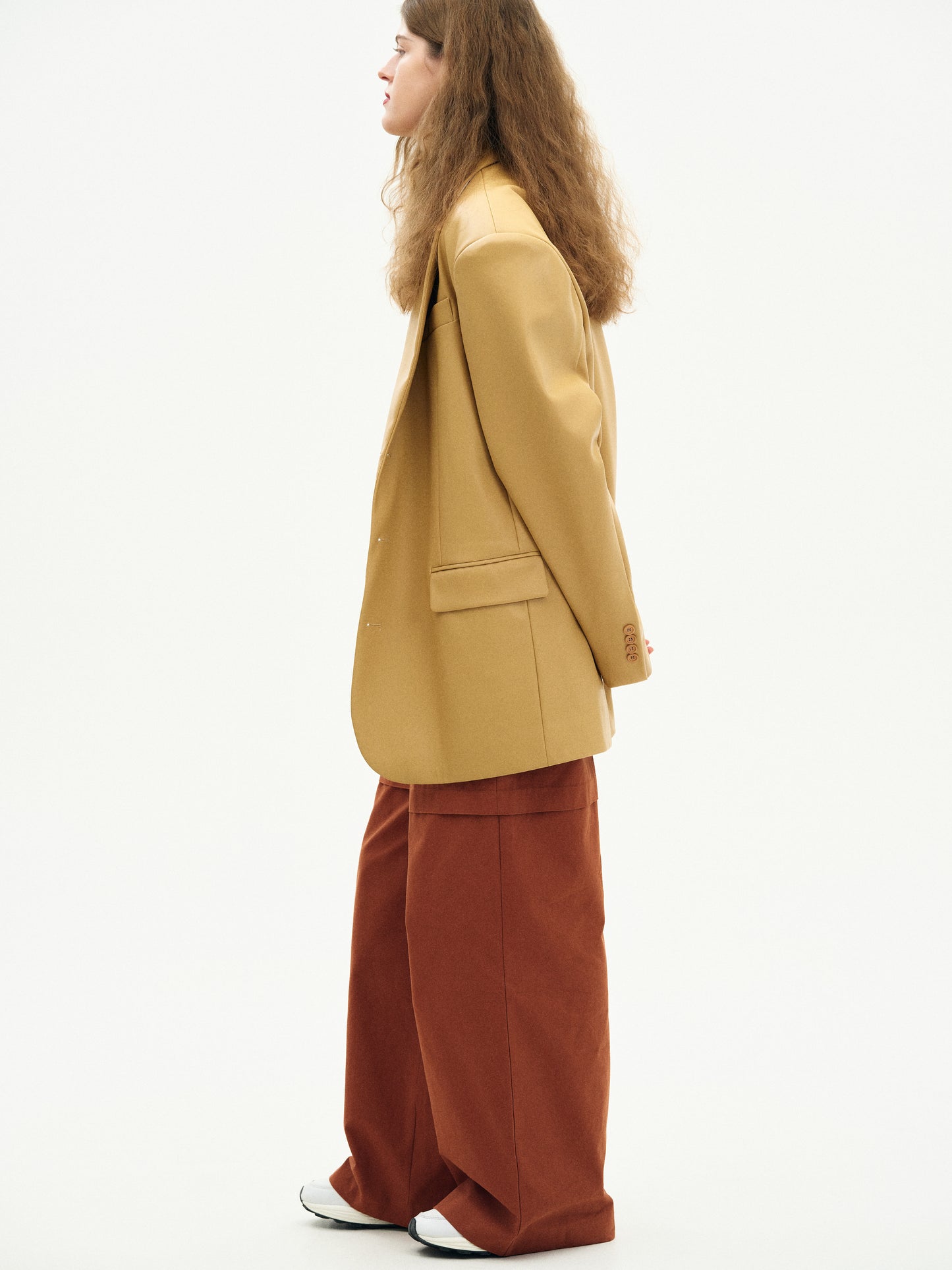 Boxy Leather Blazer, Biscotti