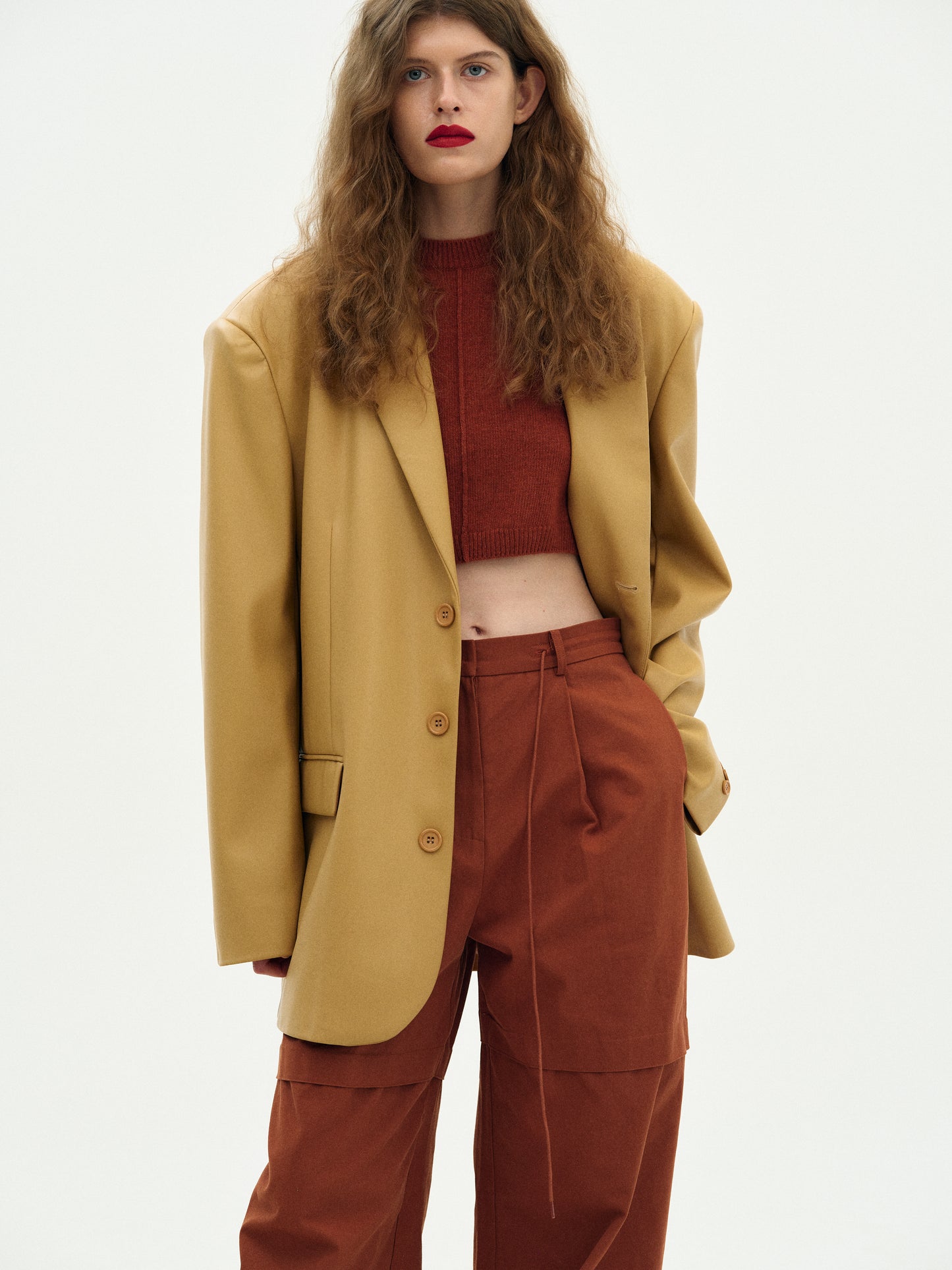 Boxy Leather Blazer, Biscotti