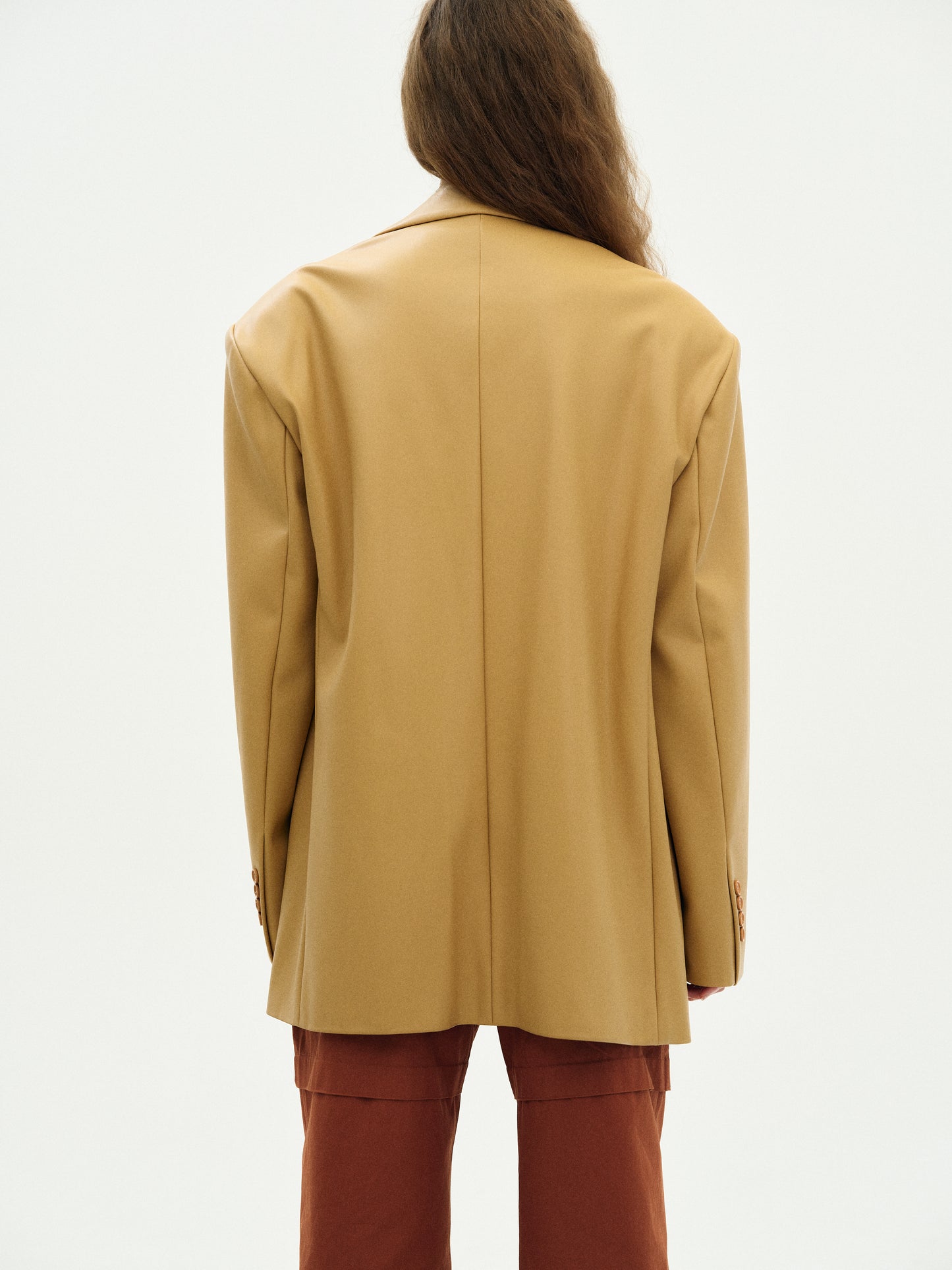 Boxy Leather Blazer, Biscotti