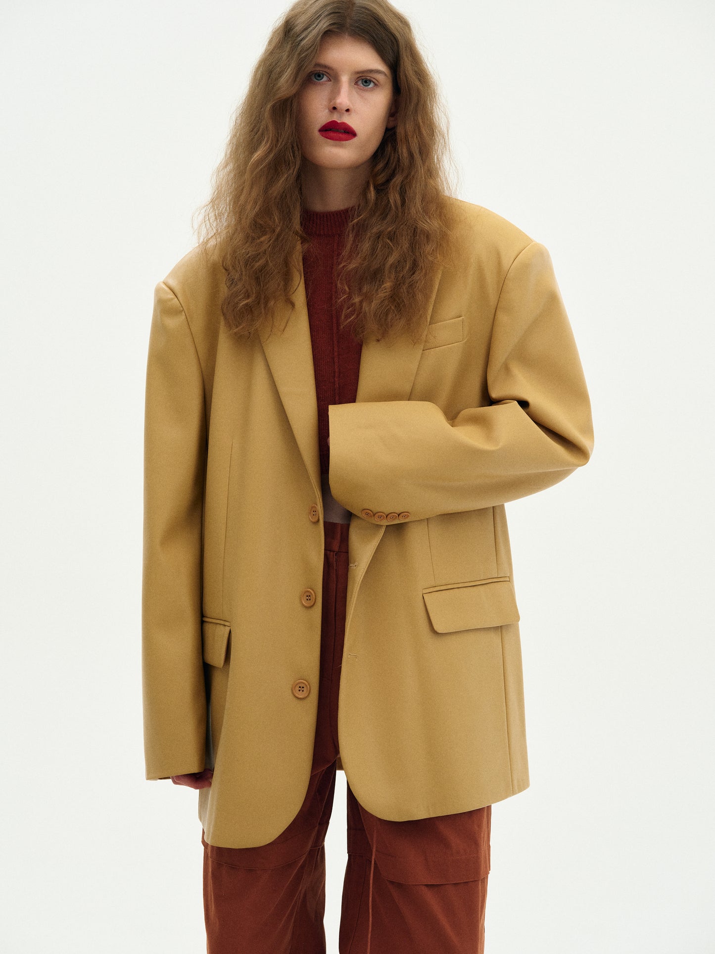 Boxy Leather Blazer, Biscotti